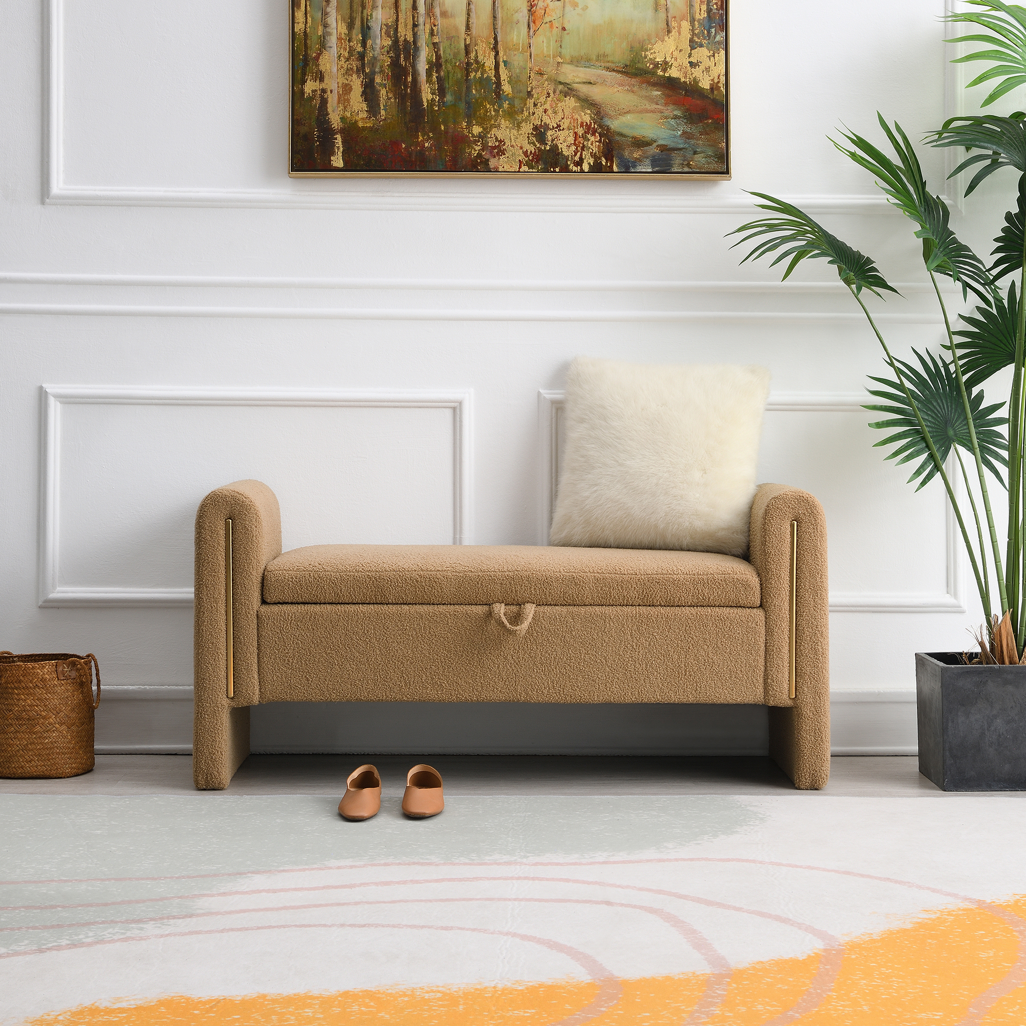 Banc lit peluche bras rangement café