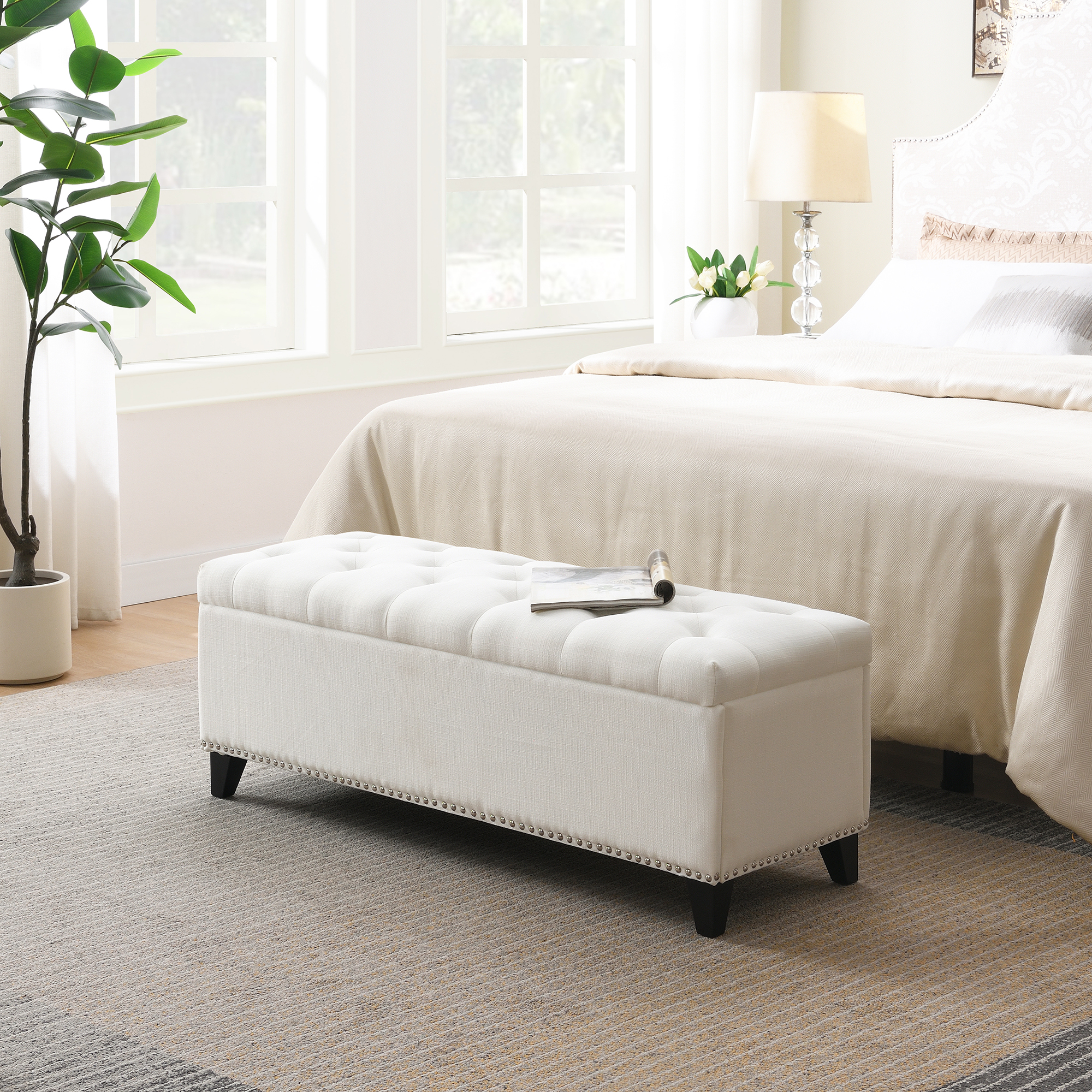 Ottoman rangement 47,5 po beige charnière sécurité