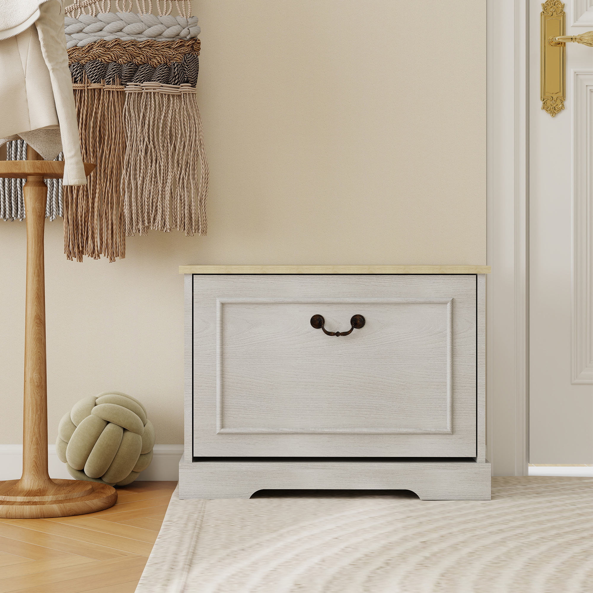 Banc rangement chaussures blanc antique