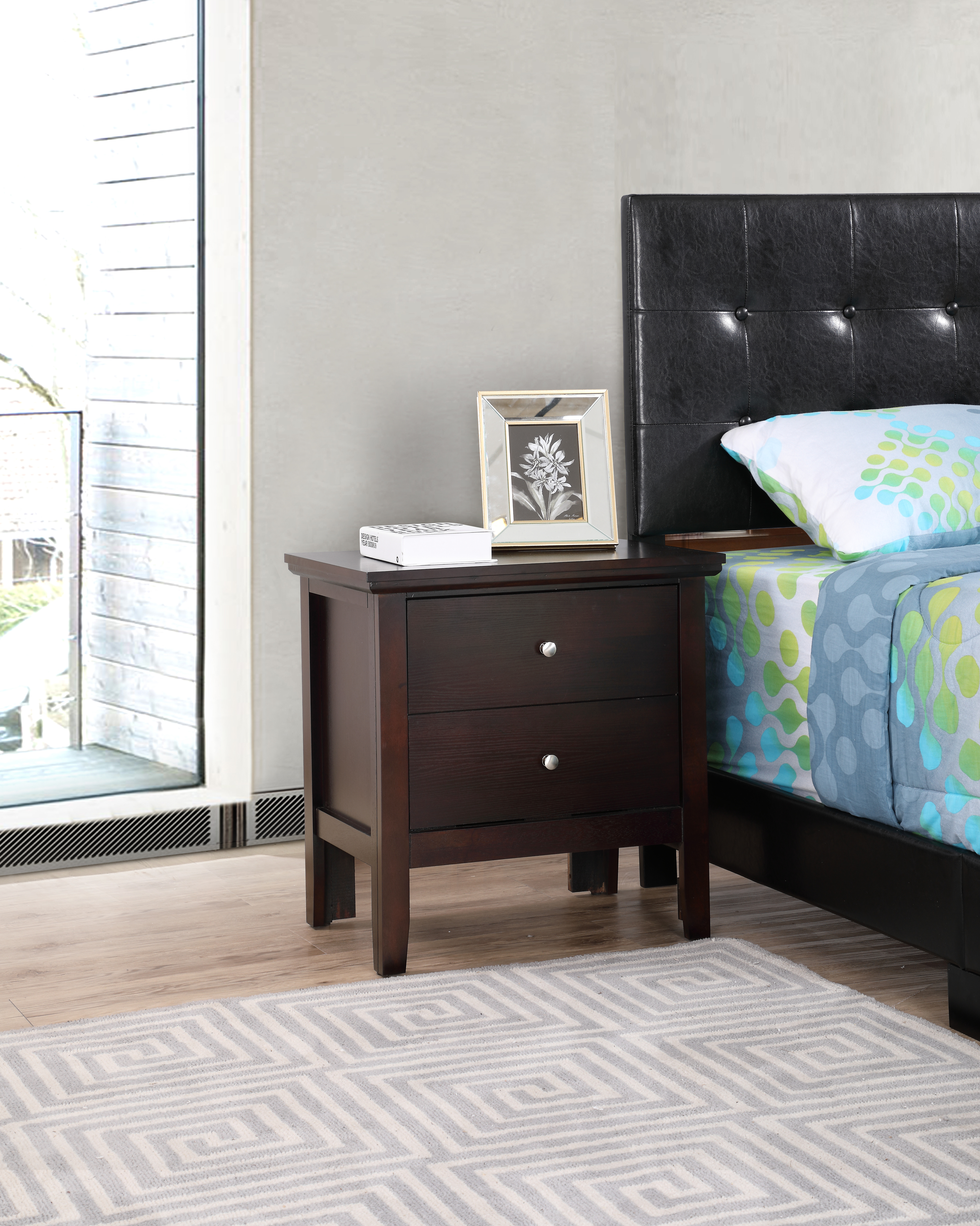 Table Nuit Chic Noir Espresso Tiroirs Rangement