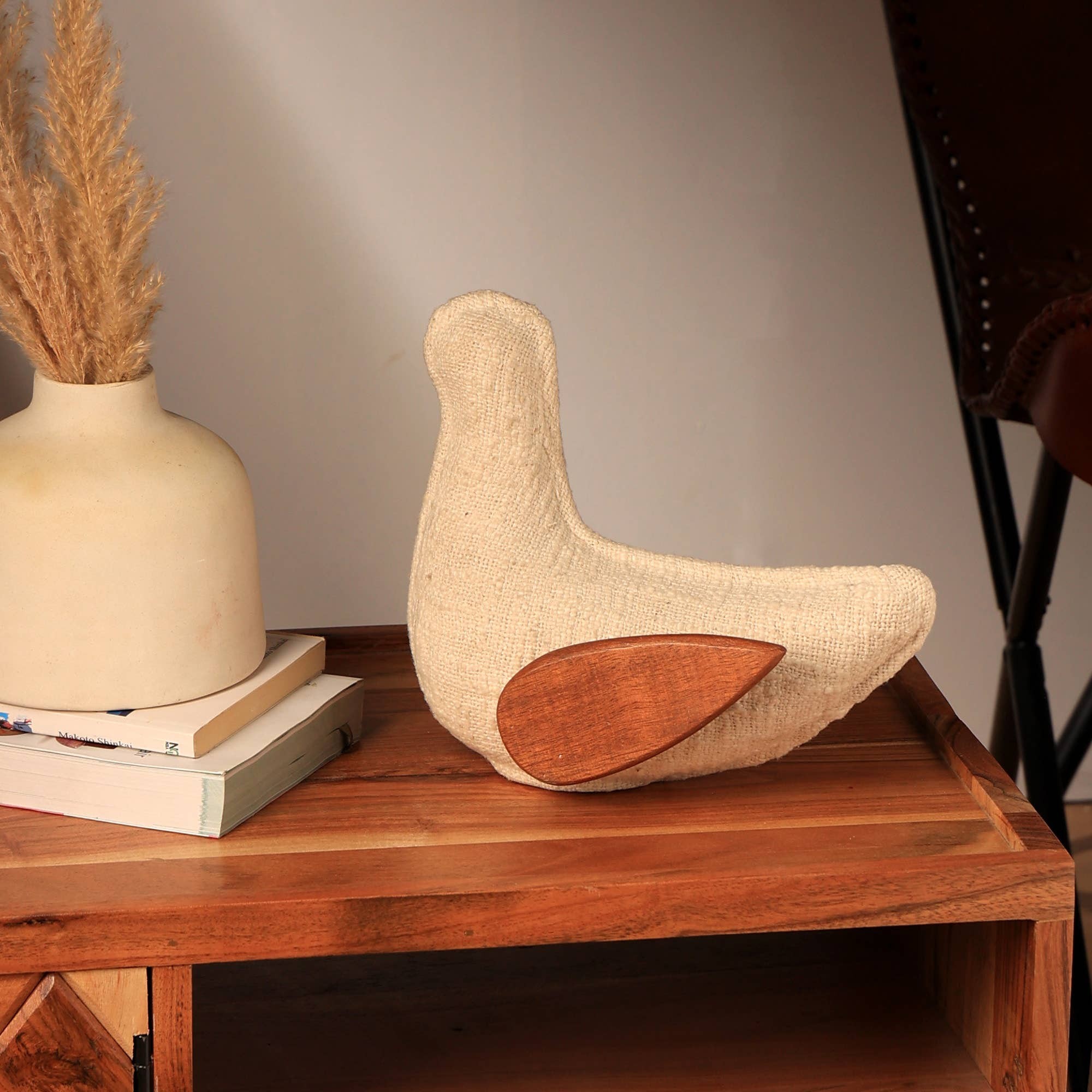 EcoMix figurine colombe ailes tissu bois, décor 9×4,5×7,8 po