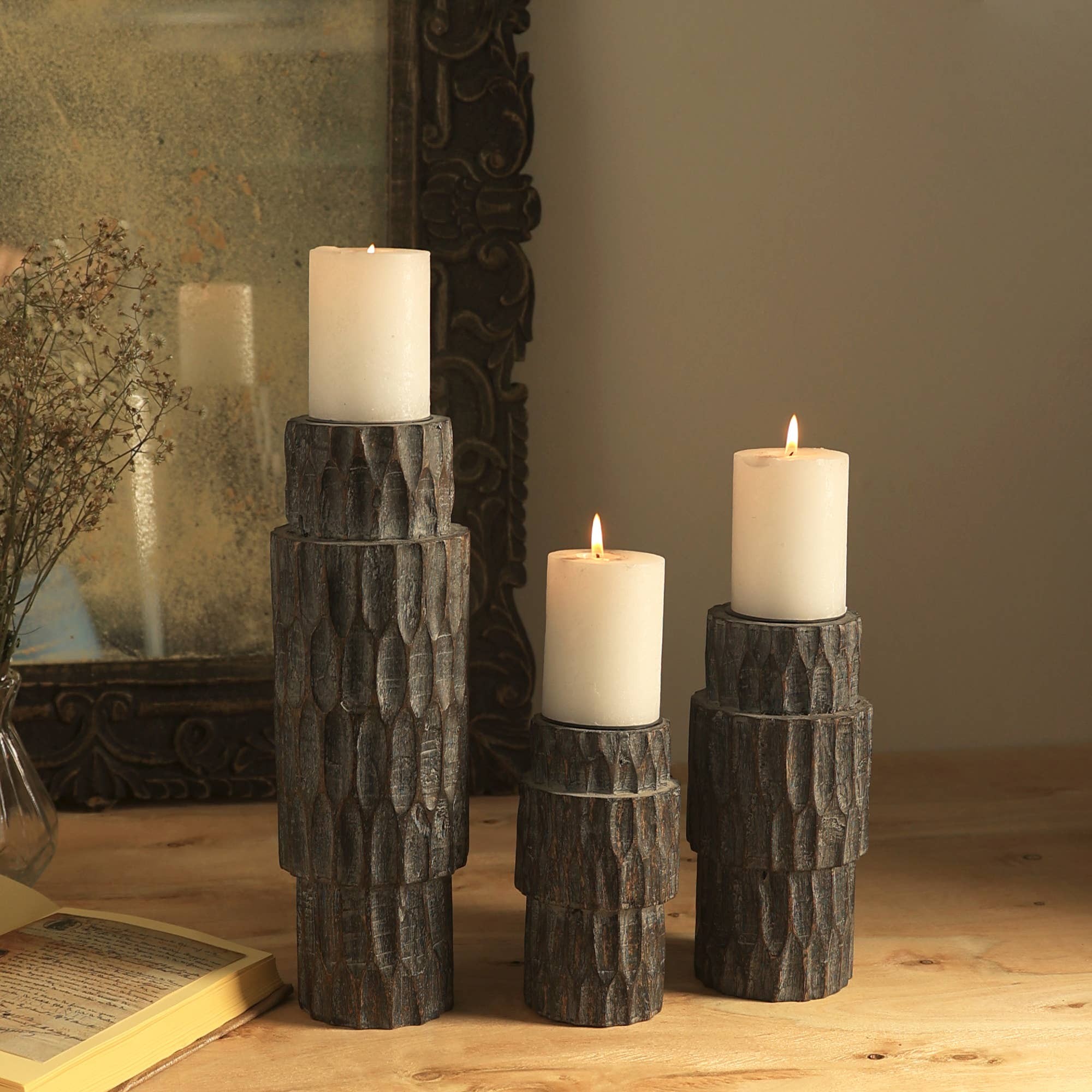 Porte-bougie bois décoratif 4 x 8 po, élégant