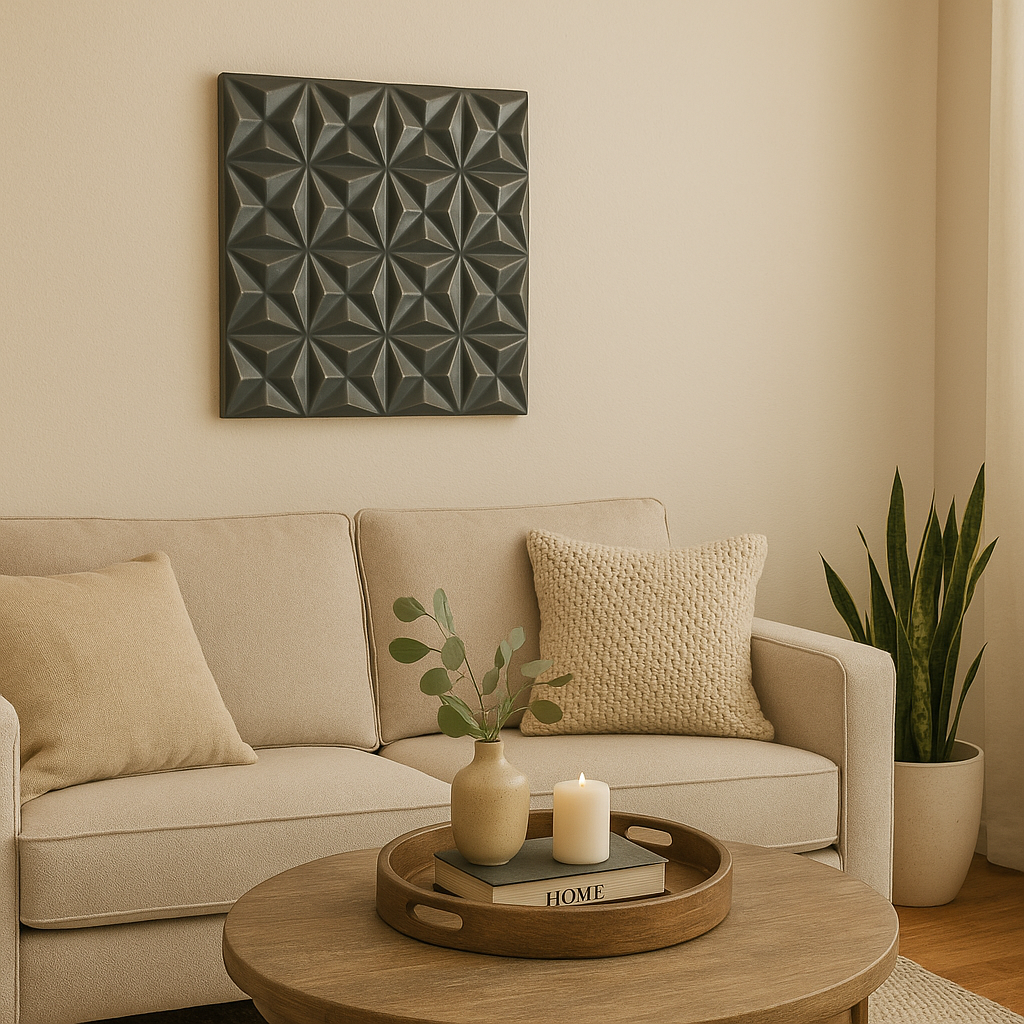 Décor mural MDF carré noir 16 X 16 po, accent élégant