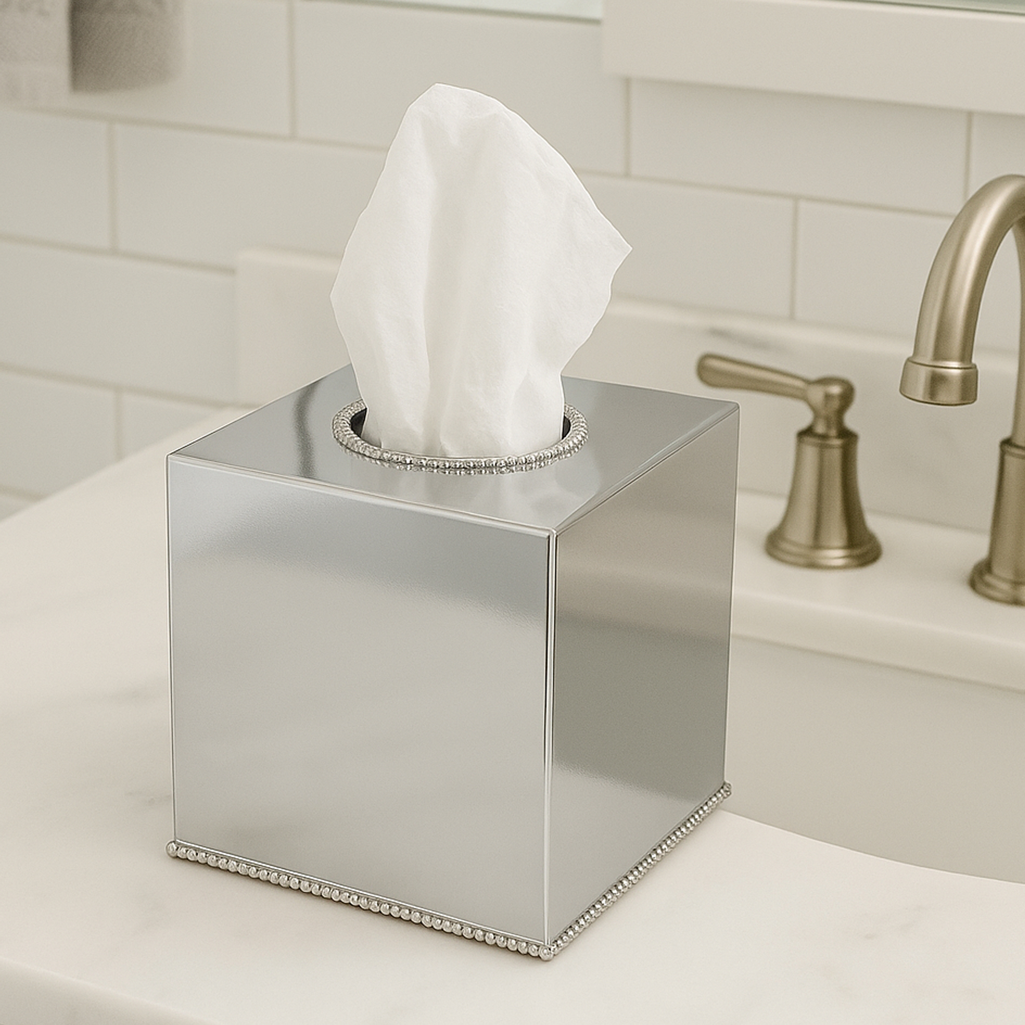 Porte-mouchoir acier inoxydable carré fini lustré