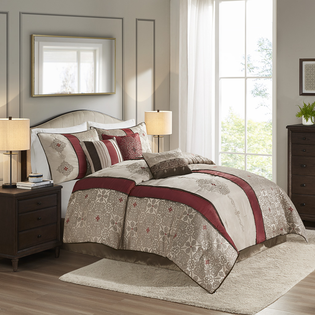 Ensemble couette Queen 7 pièces jacquard avec coussins