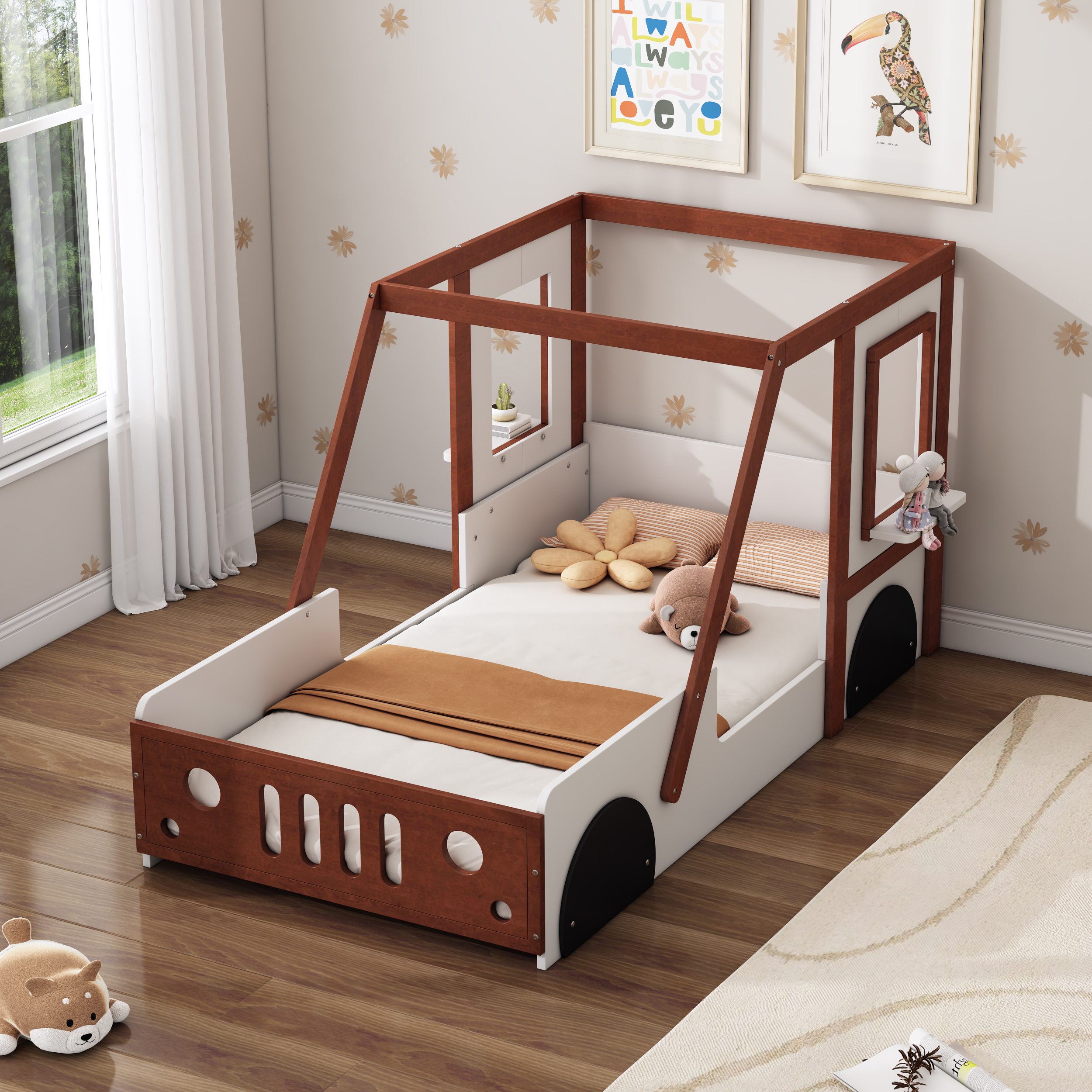 Lit auto Twin, lit plateforme enfants blanc-orange