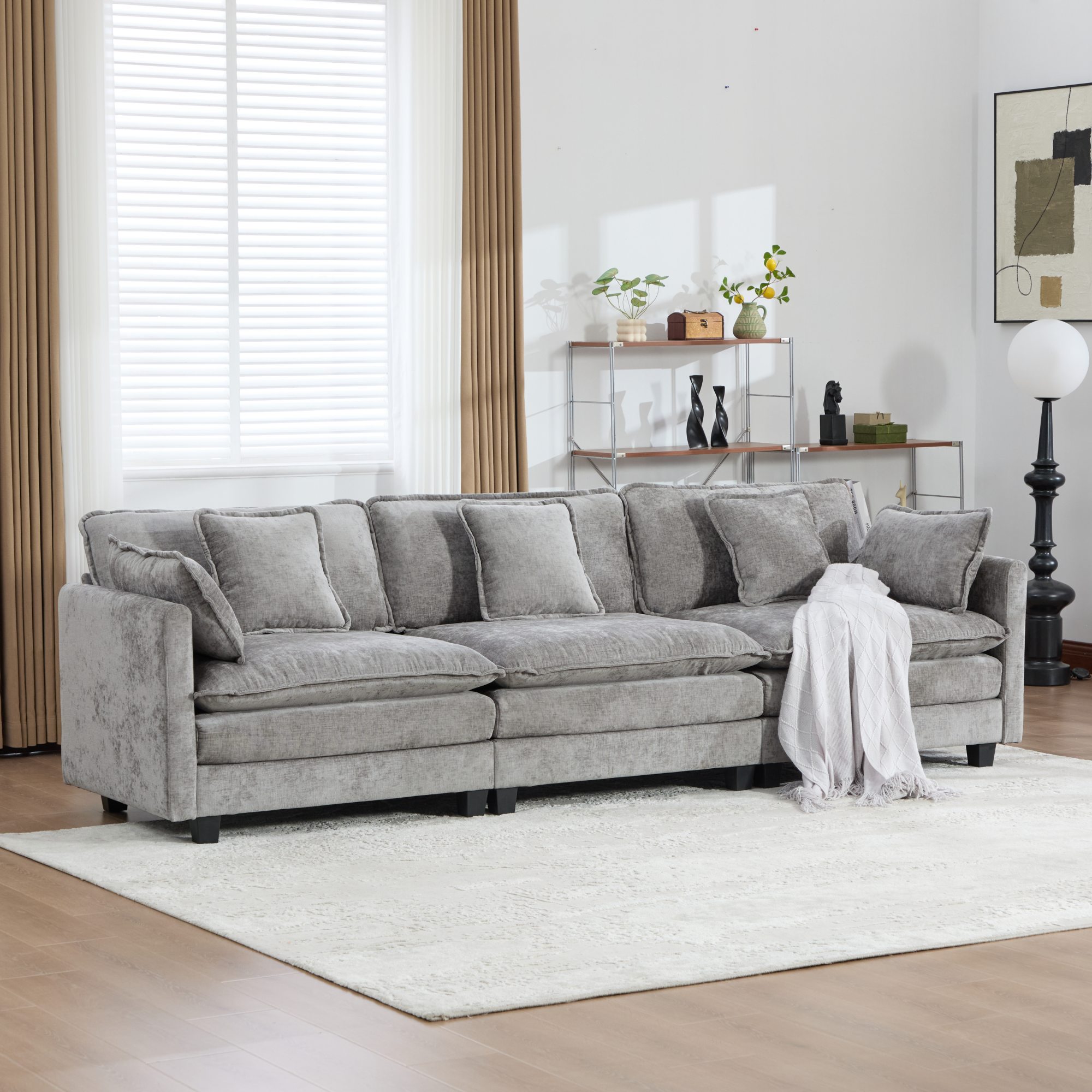 Canapé Cloud 3 places, ottoman séparé, chenille gris, SS5013GY