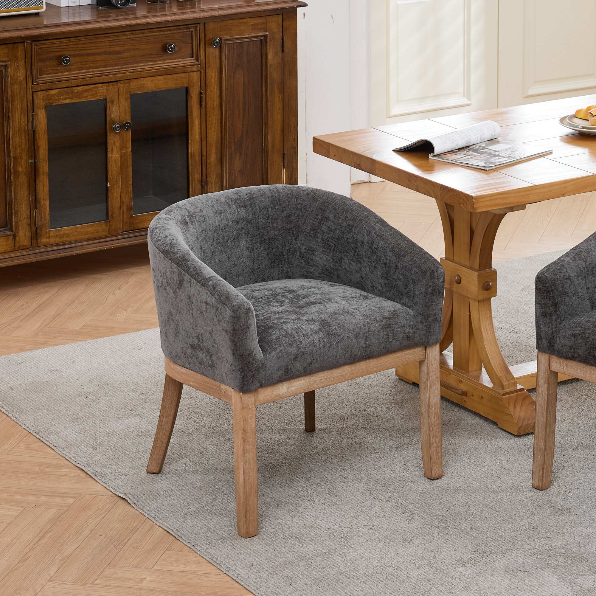 Chaises salle à manger chenille mi-siècle, cadre bois naturel SW1891GY