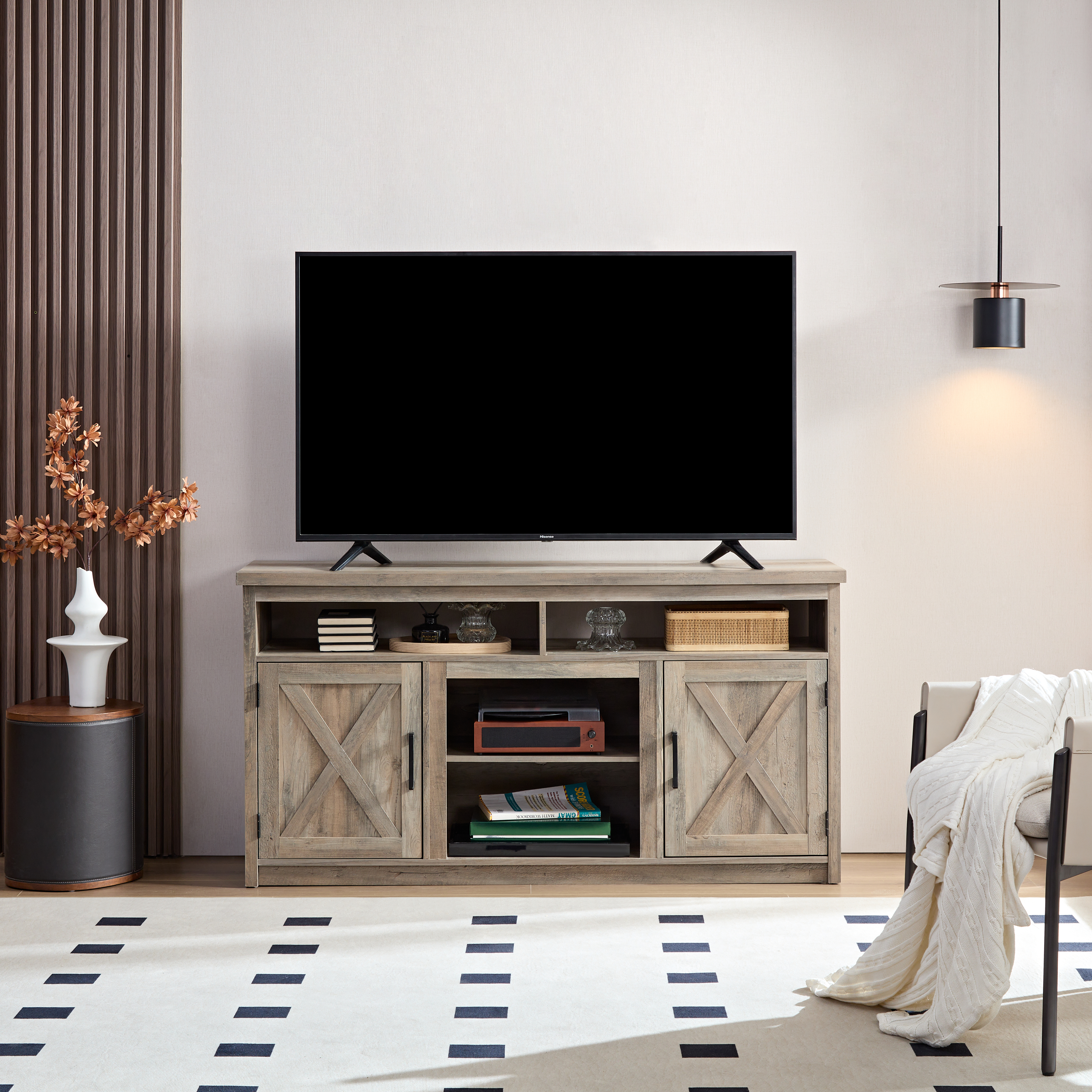 Meuble TV grange moderne, gris lavé, 57,87x15,75x30,31"