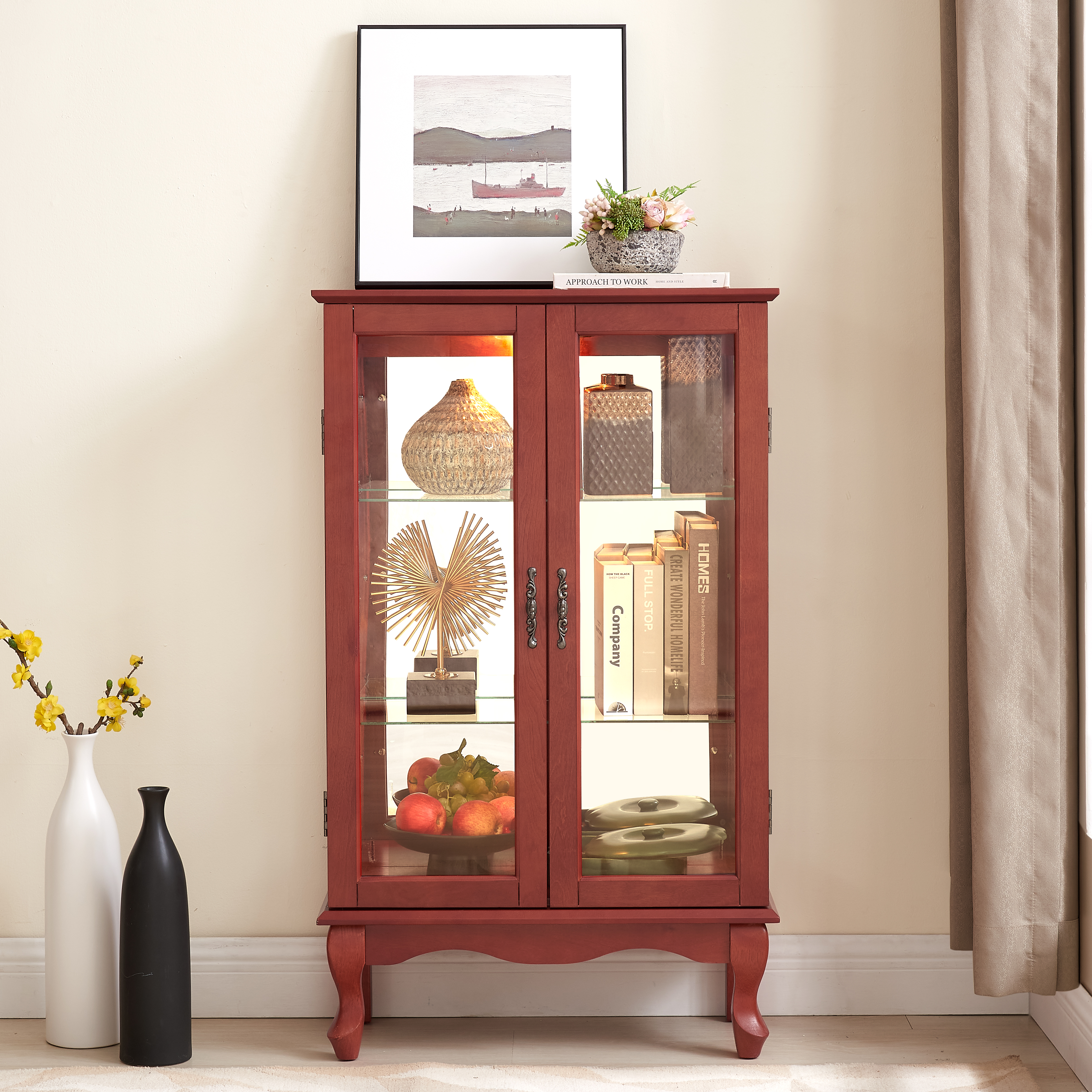 Meuble vitrine 2 portes verre miroir étagères ajustables
