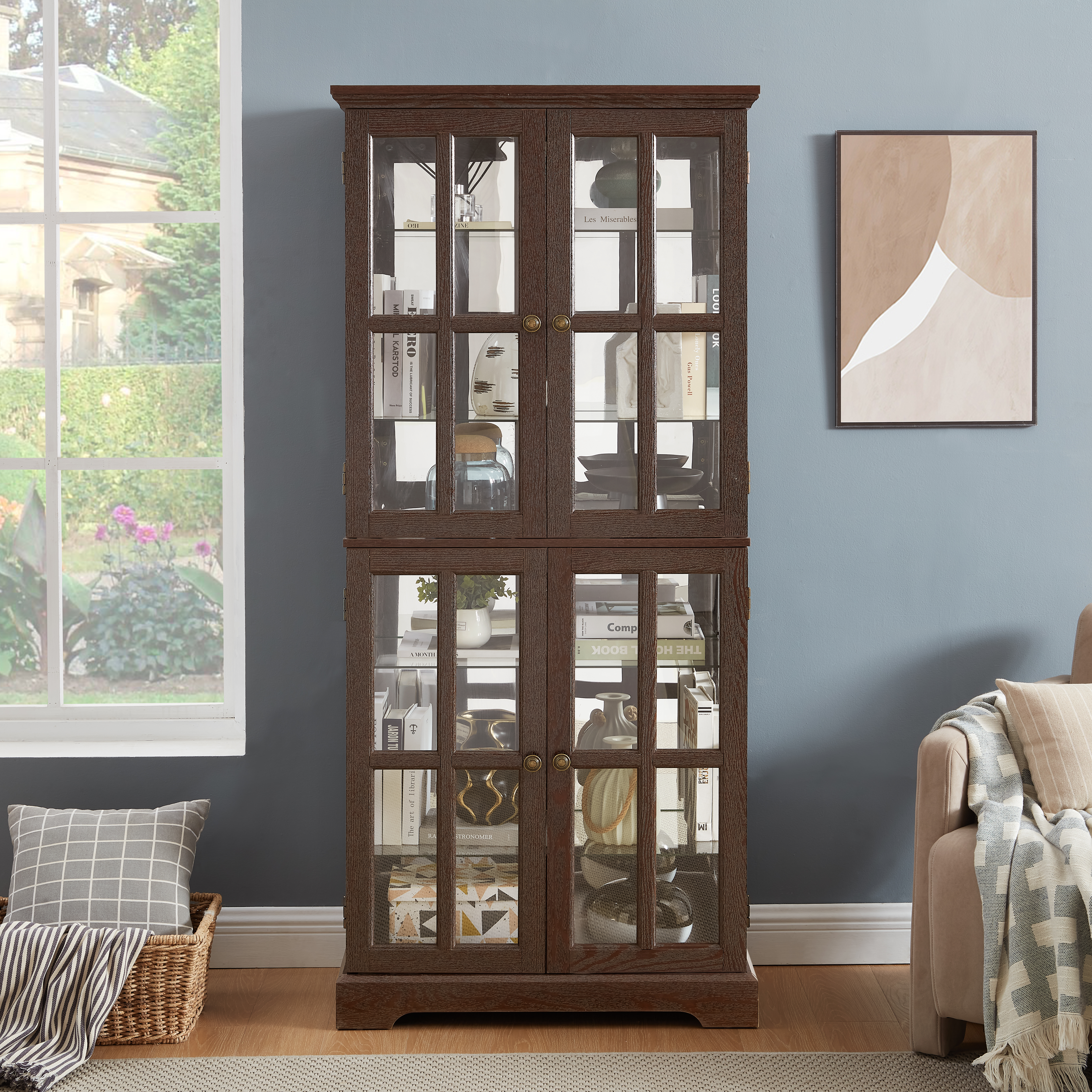 Vitrine curiosités portes vitrées, étagères ajustables, 4 portes