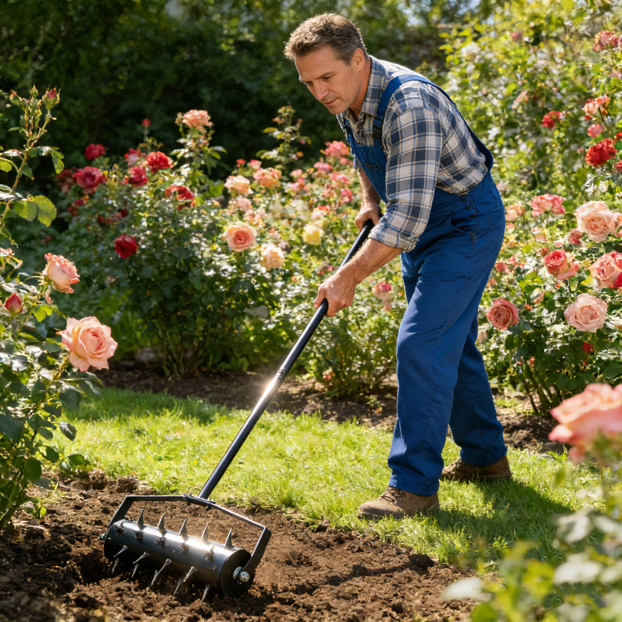 Aérateur pelouse, outil spikes, sol dur, jardinage
