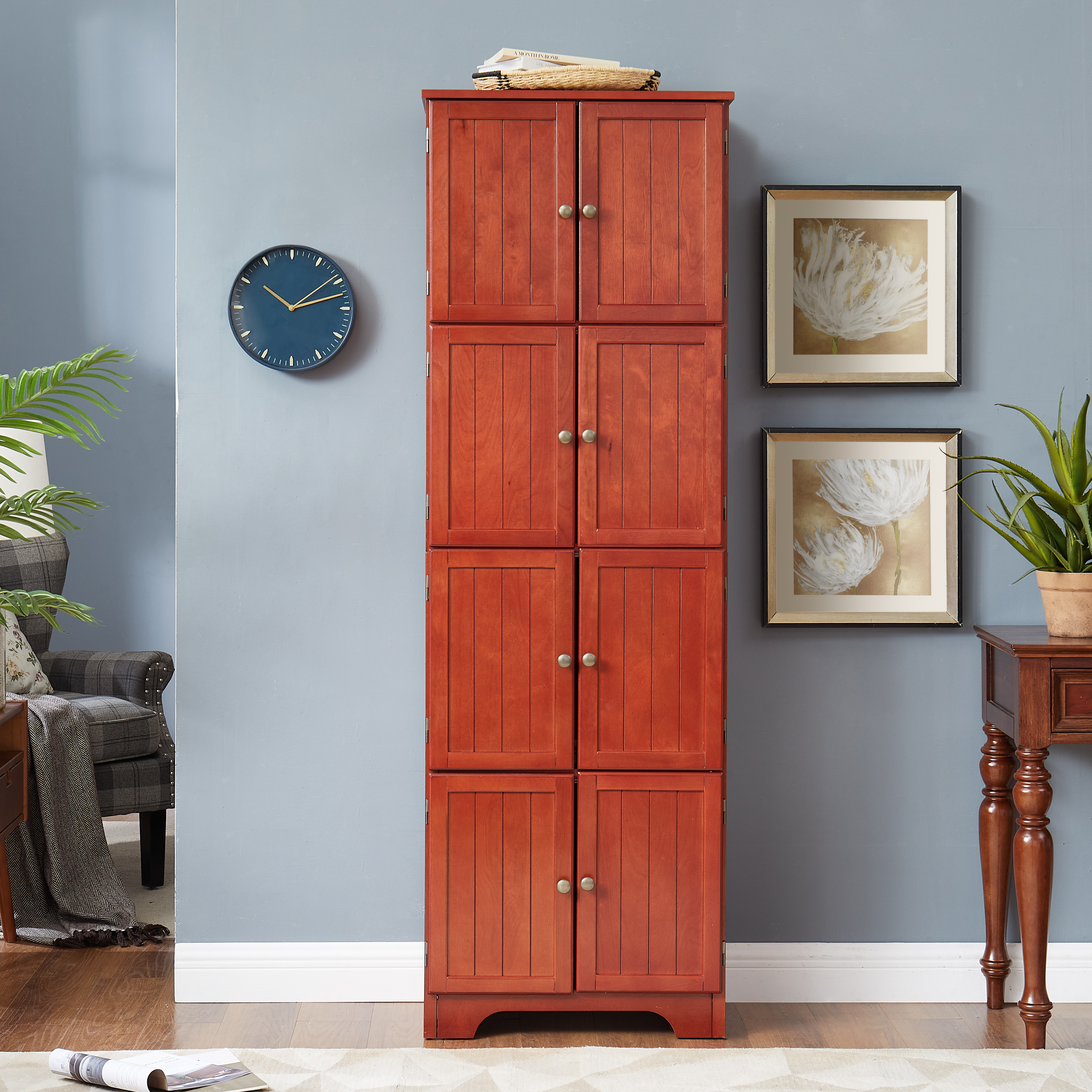 Armoire 72,4po 8 portes 4 tablettes cerisier