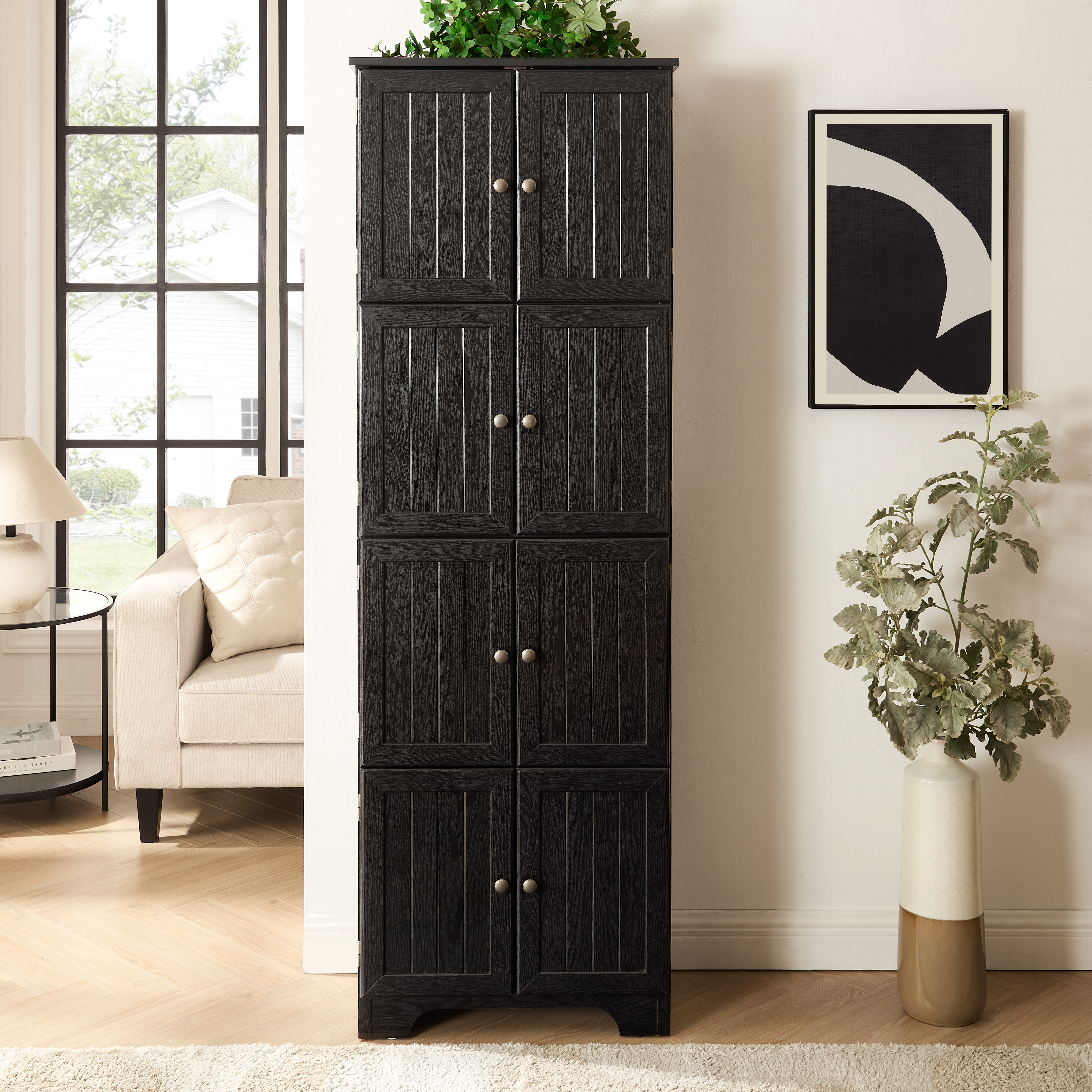 Armoire rangement 72,4 po, 8 portes, noir
