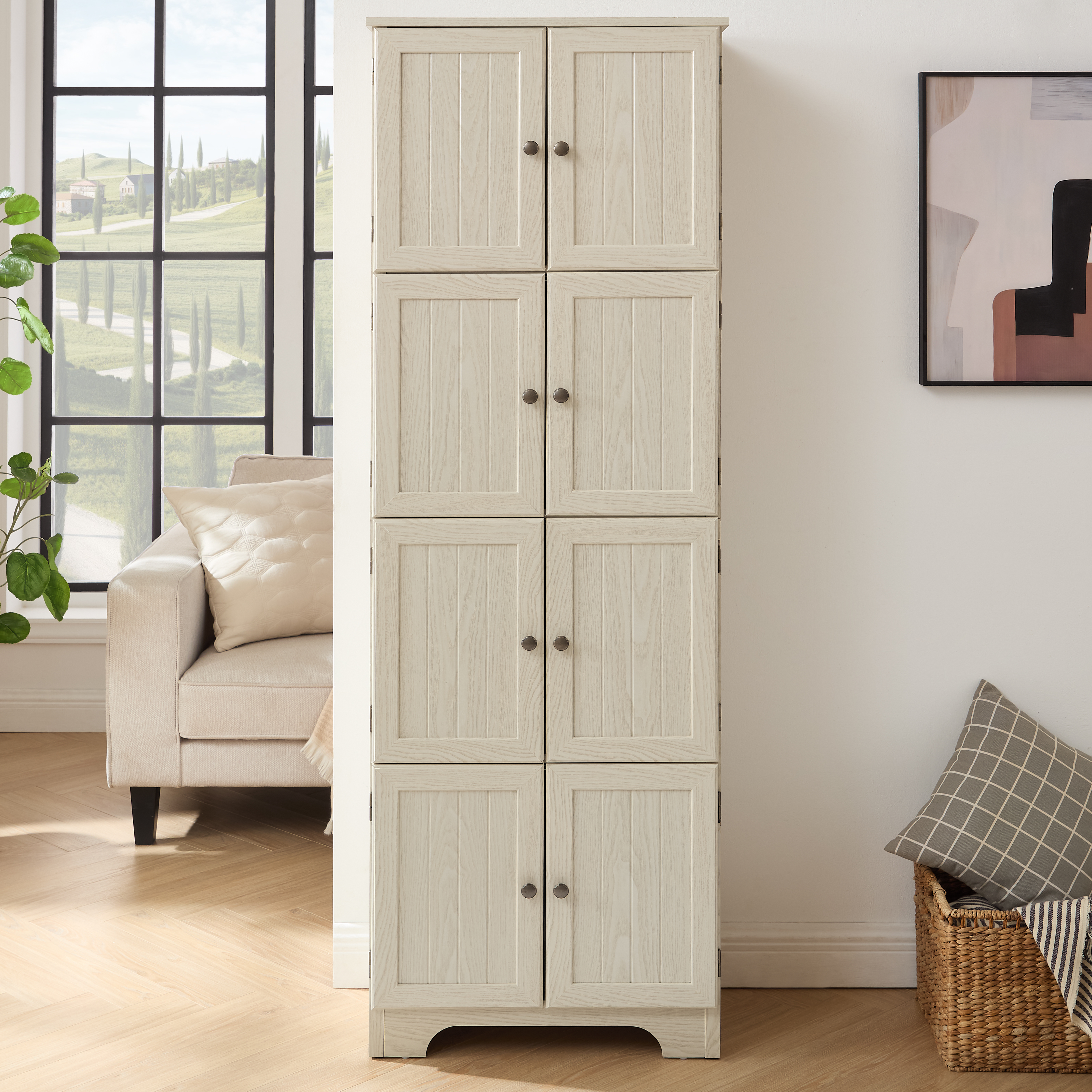 Meuble rangement 72 po, 8 portes 4 tablettes, blanc