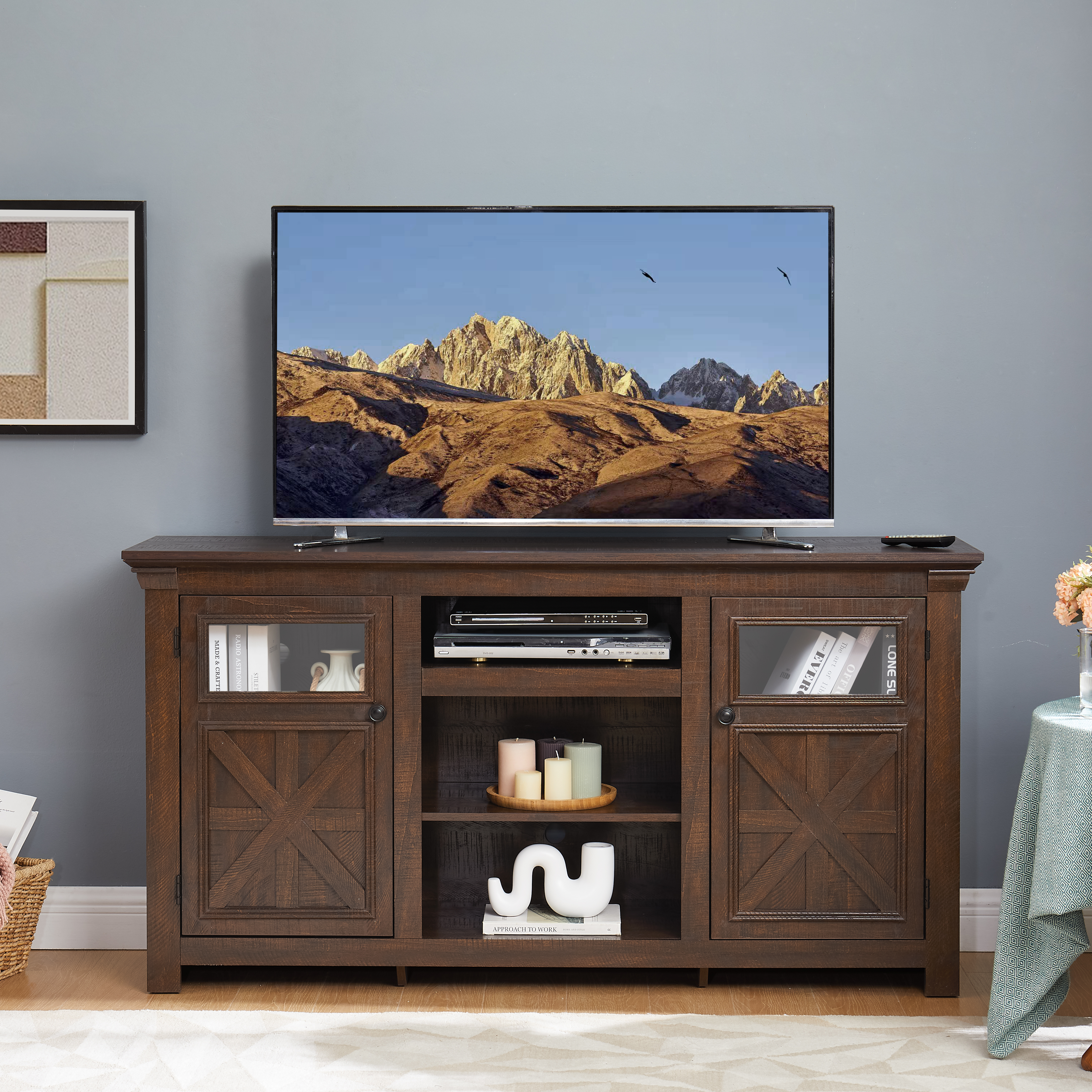 Meuble TV fermette, design grange, espresso, 60,23 L
