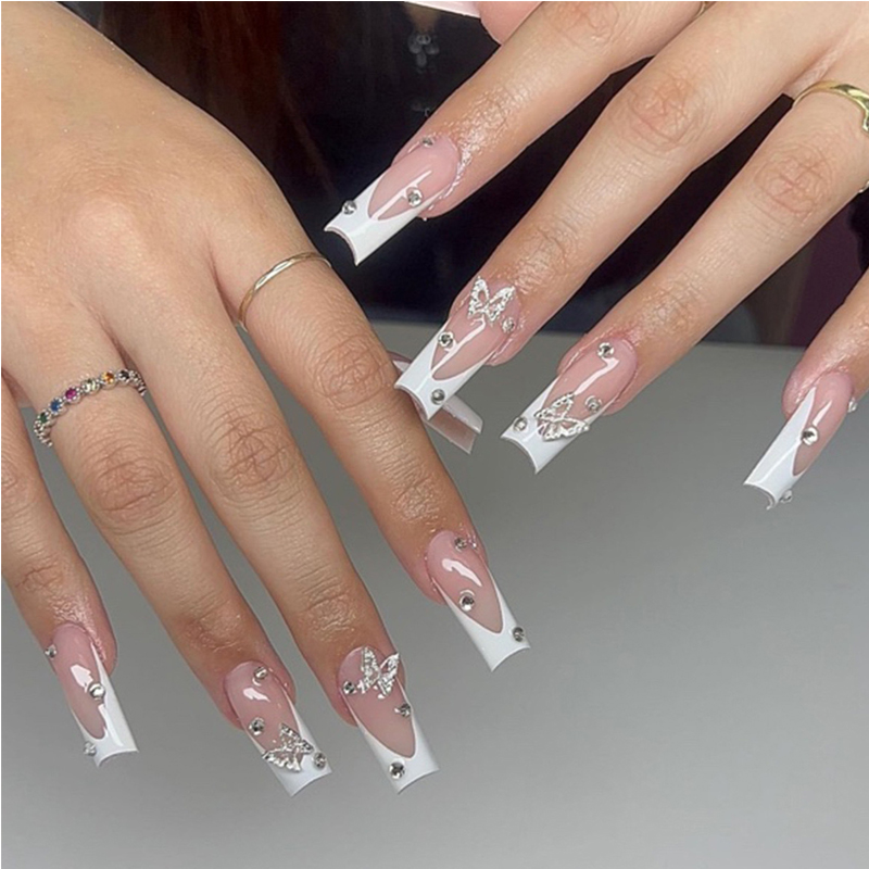 24 ongles art papillon diamants