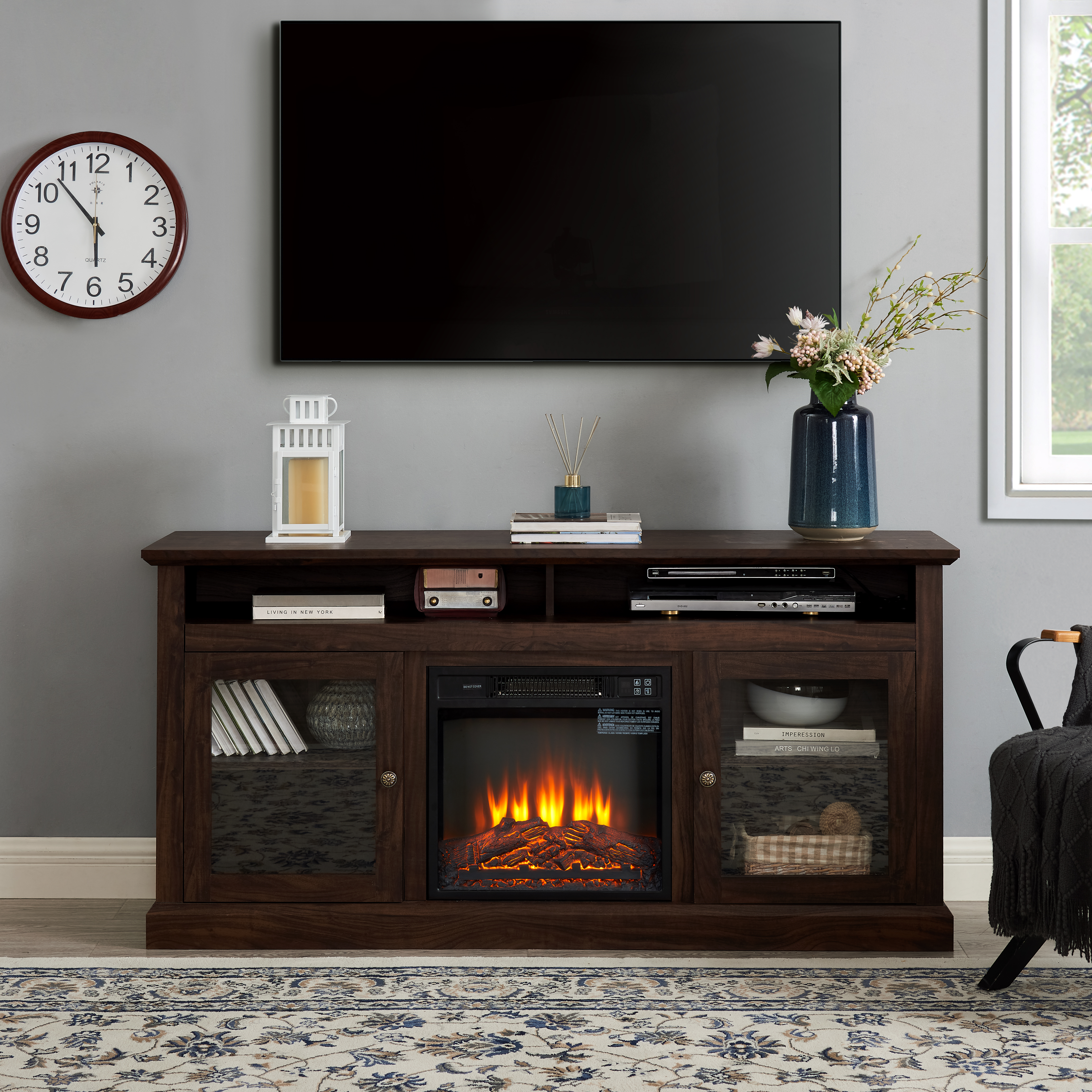 Meuble TV contemporain, foyer 18", capacité 65", brun