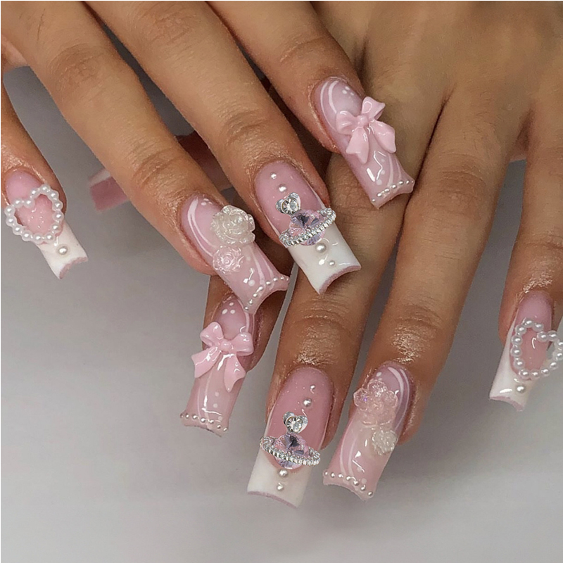 24 ongles art perles planètes fleurs