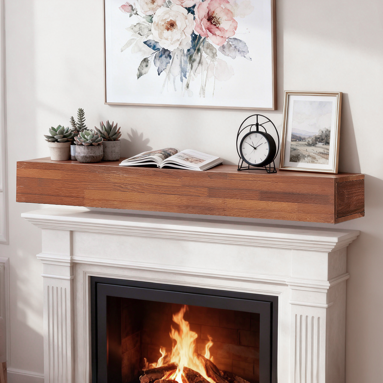 Manteau foyer bois rustique 60po flottant mural