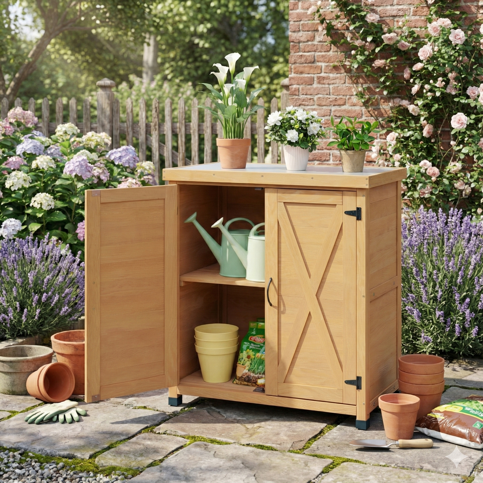 Table rempotage rangement métal extérieur patio