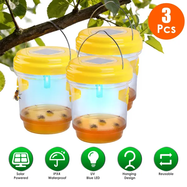 3 pièges guêpes solaires UV pièges insectes