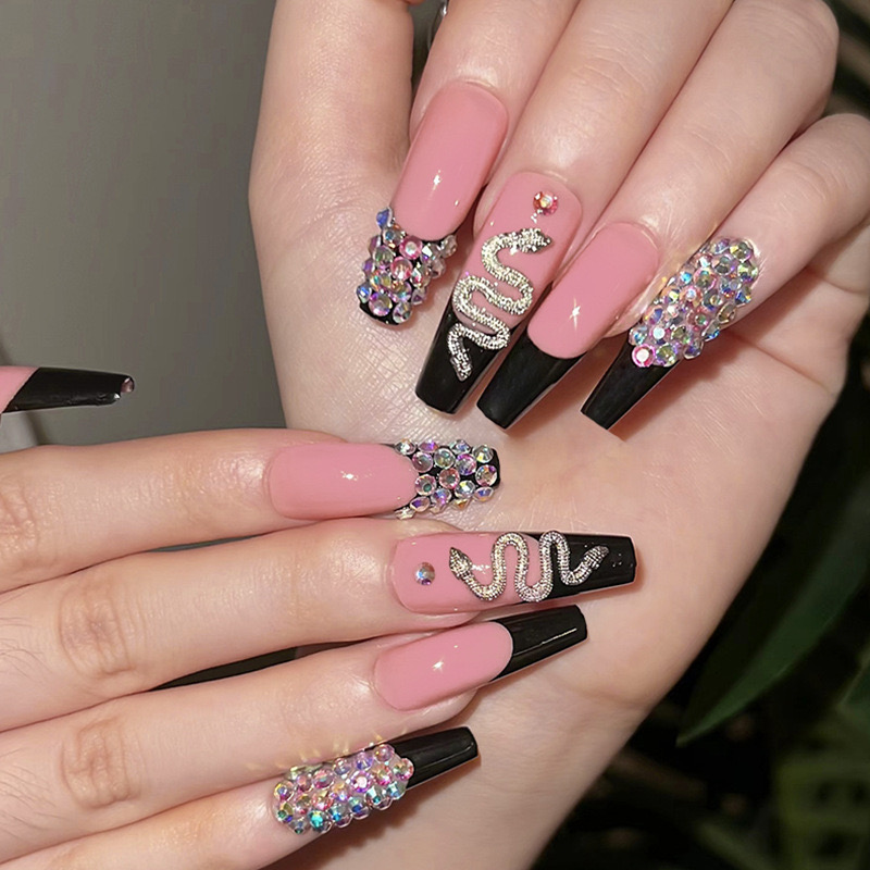 24 ongles art serpent diamants
