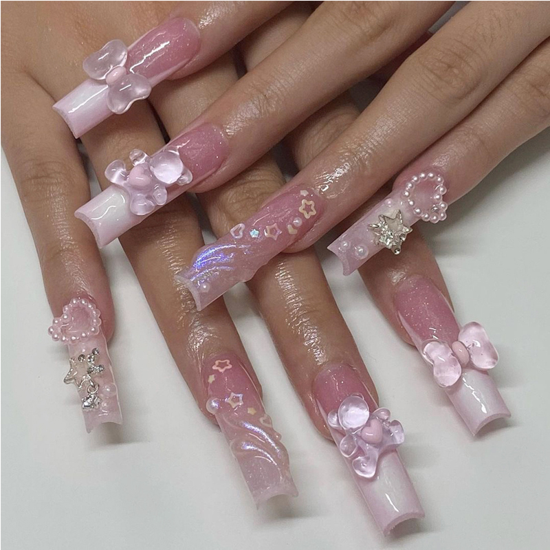 24 ongles art ours nœuds papillon