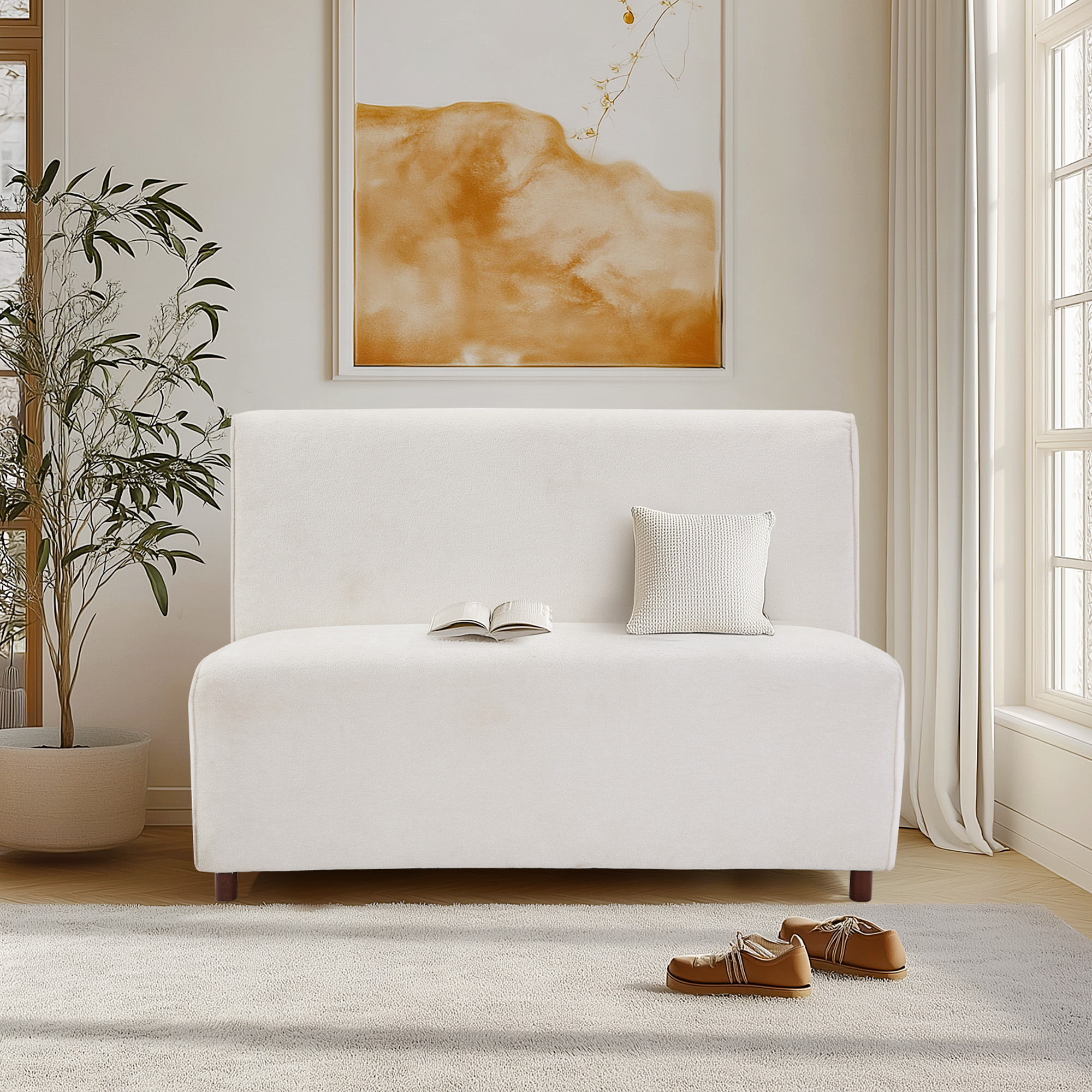 Causeuse 49 po boucle beige coussin haute densité