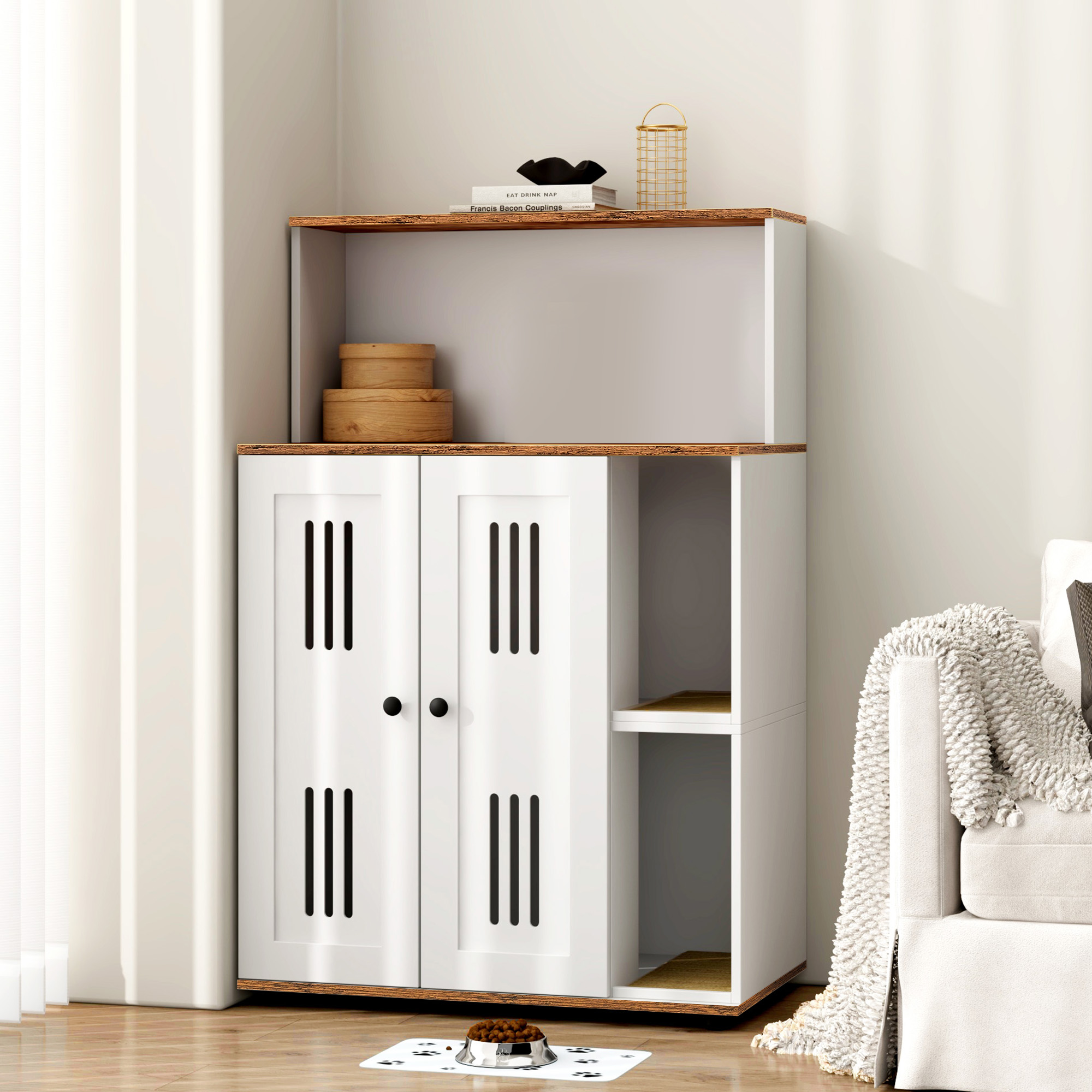 Meuble litière 2 chats double cabinet