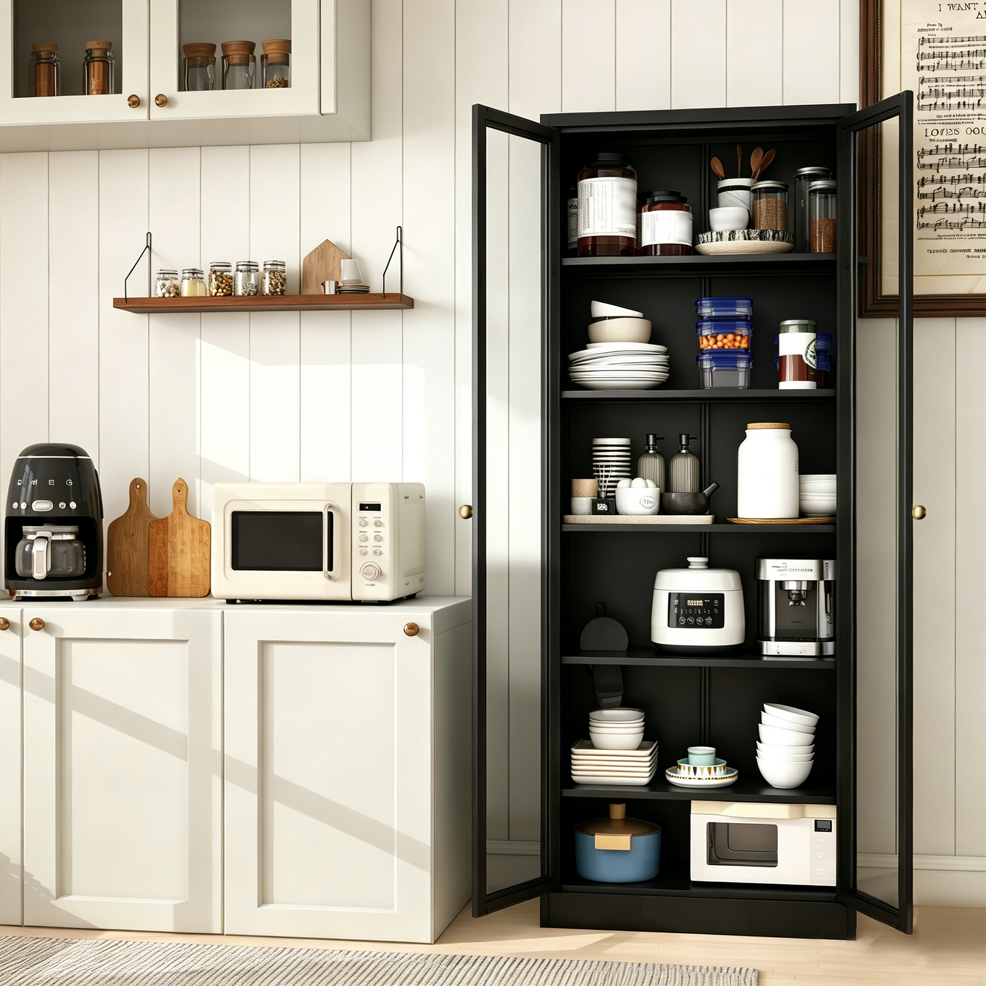 Armoire pantry métal 72", 5 tablettes, rangement, noir