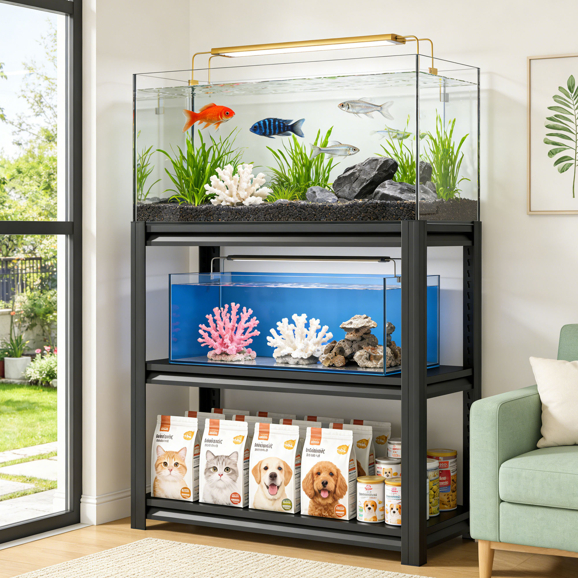 Support aquarium 30-40 gal, 3 étages, métal