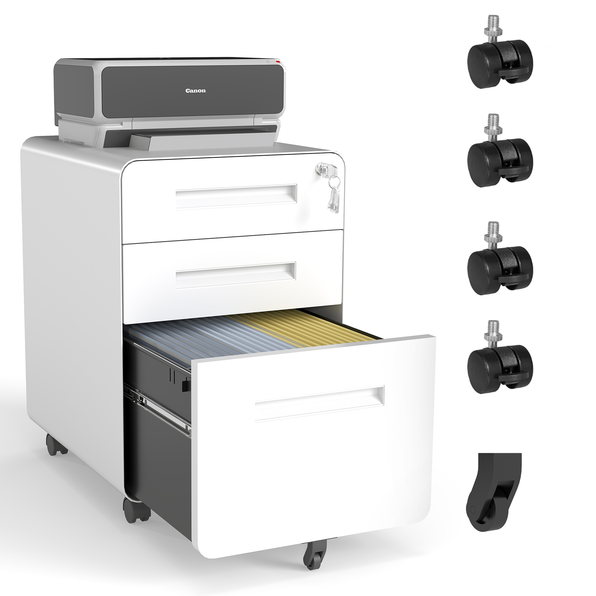 Classeur mobile 3 tiroirs acier blanc serrure