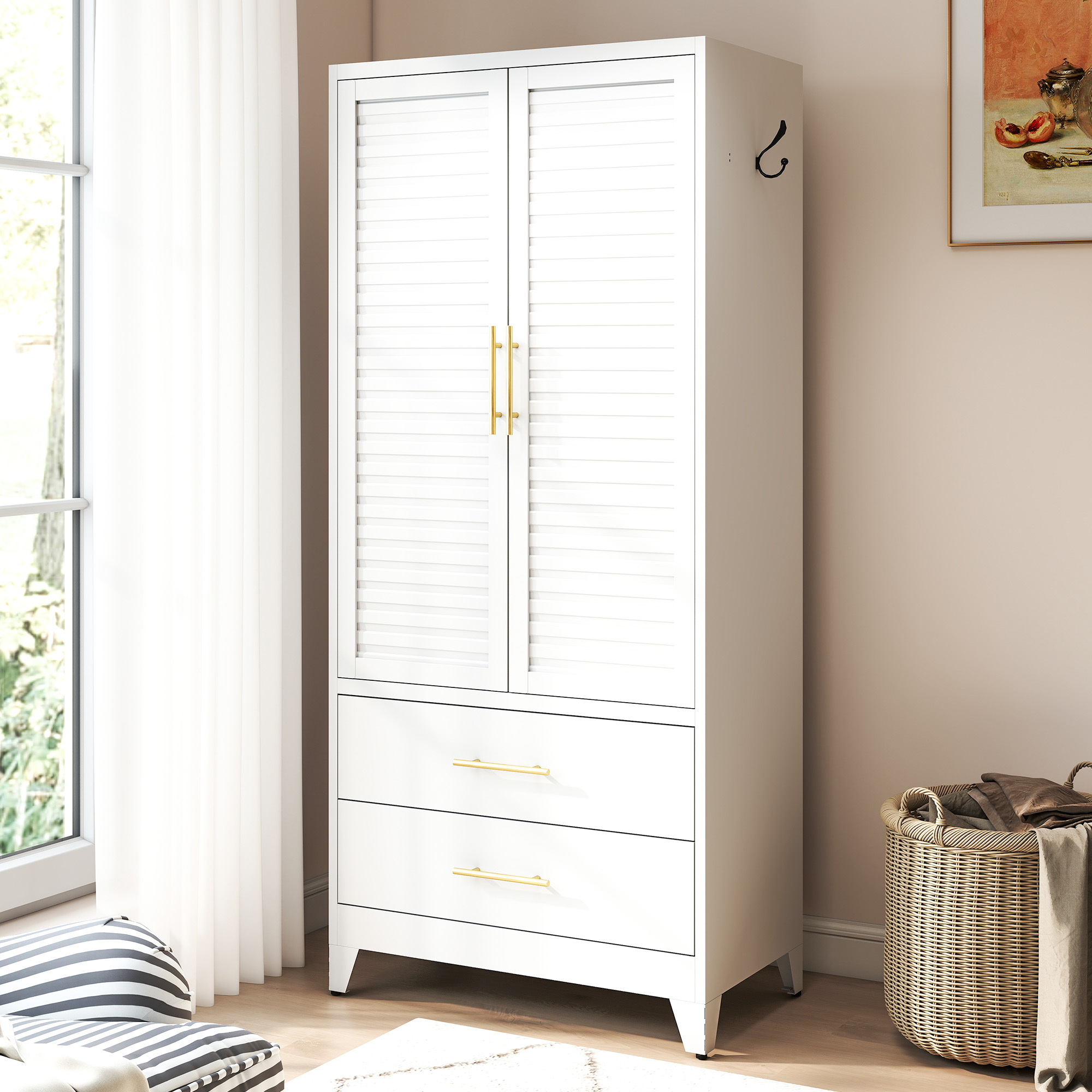 Garde-robe métal 2 portes 71po blanc portable
