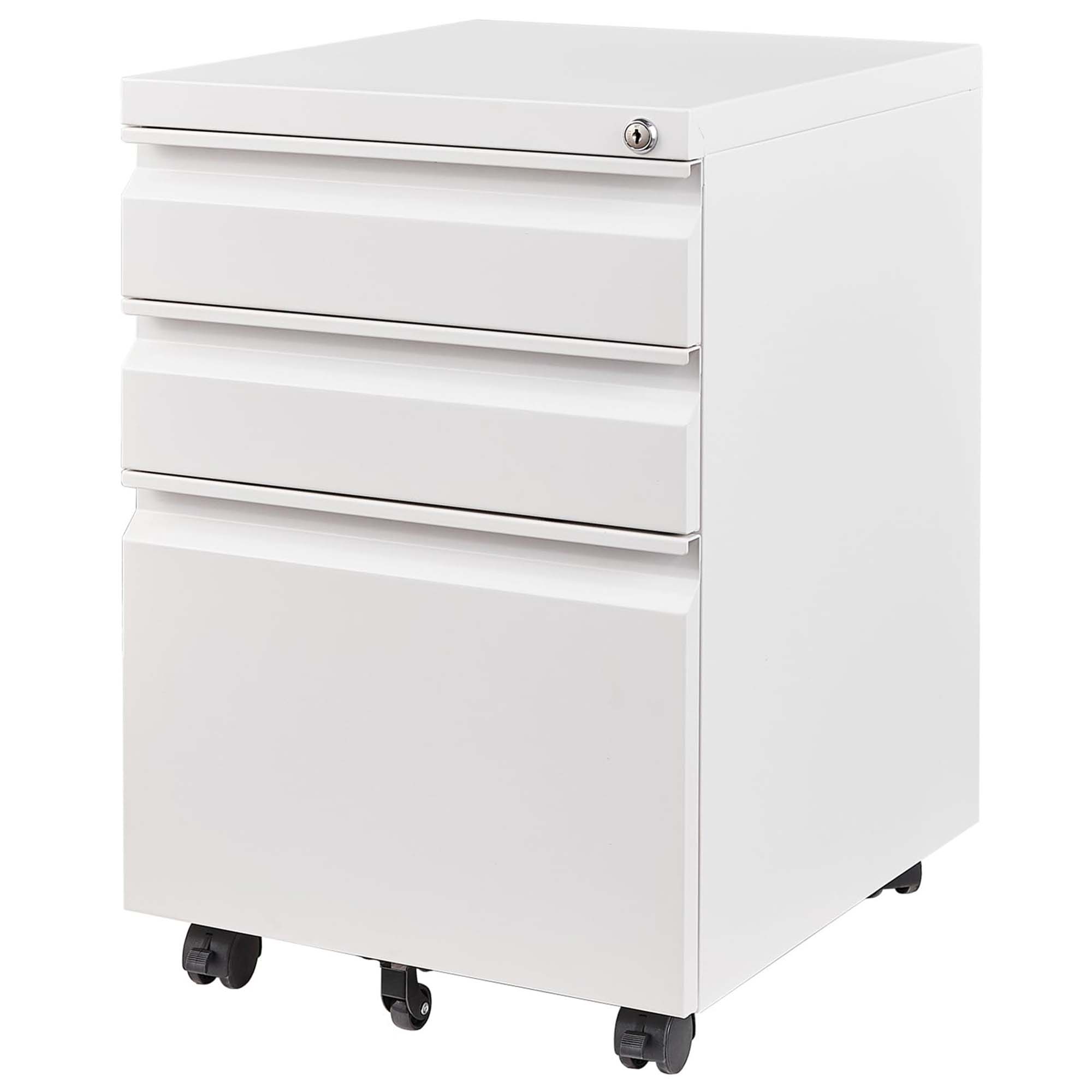 Classeur mobile 3 tiroirs avec serrure, blanc, assemblé