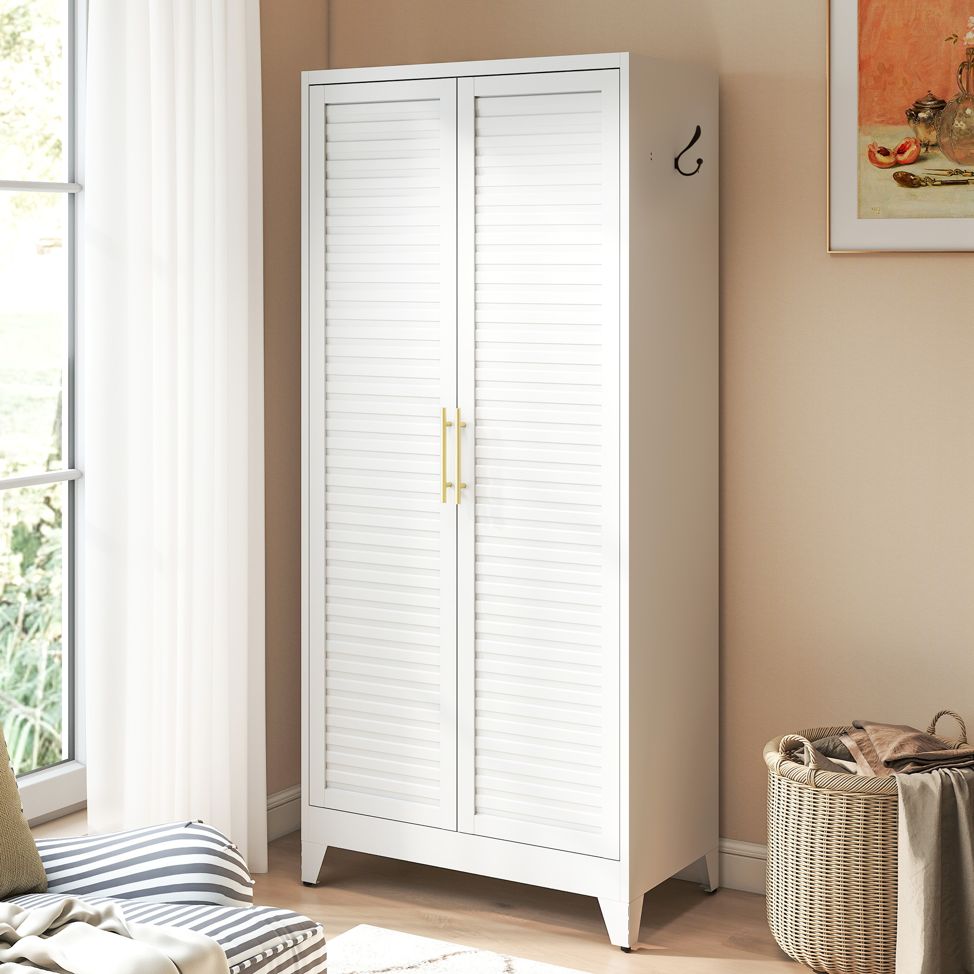 Armoire métal 2 portes 71 po, rangement portable chambre