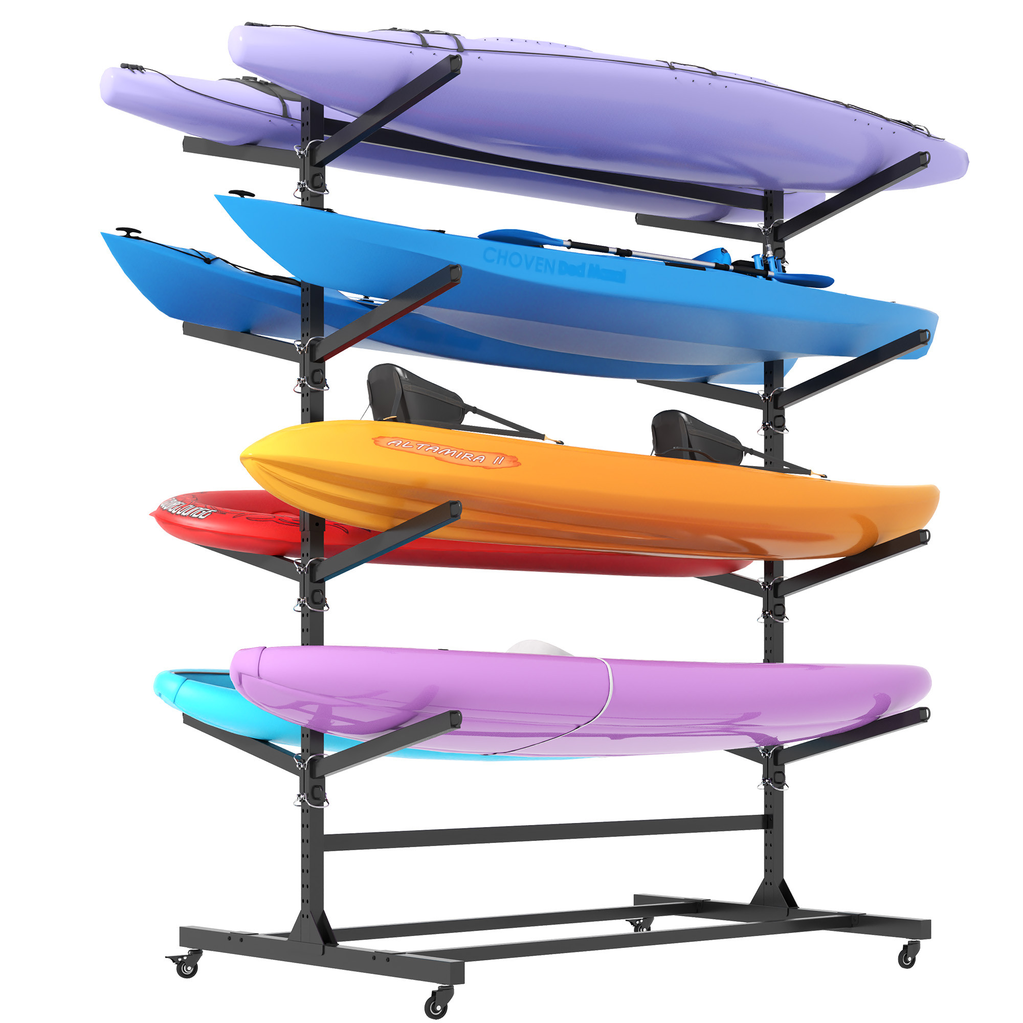 Support rangement kayak 82 H, 8 places, ajustable, avec roues