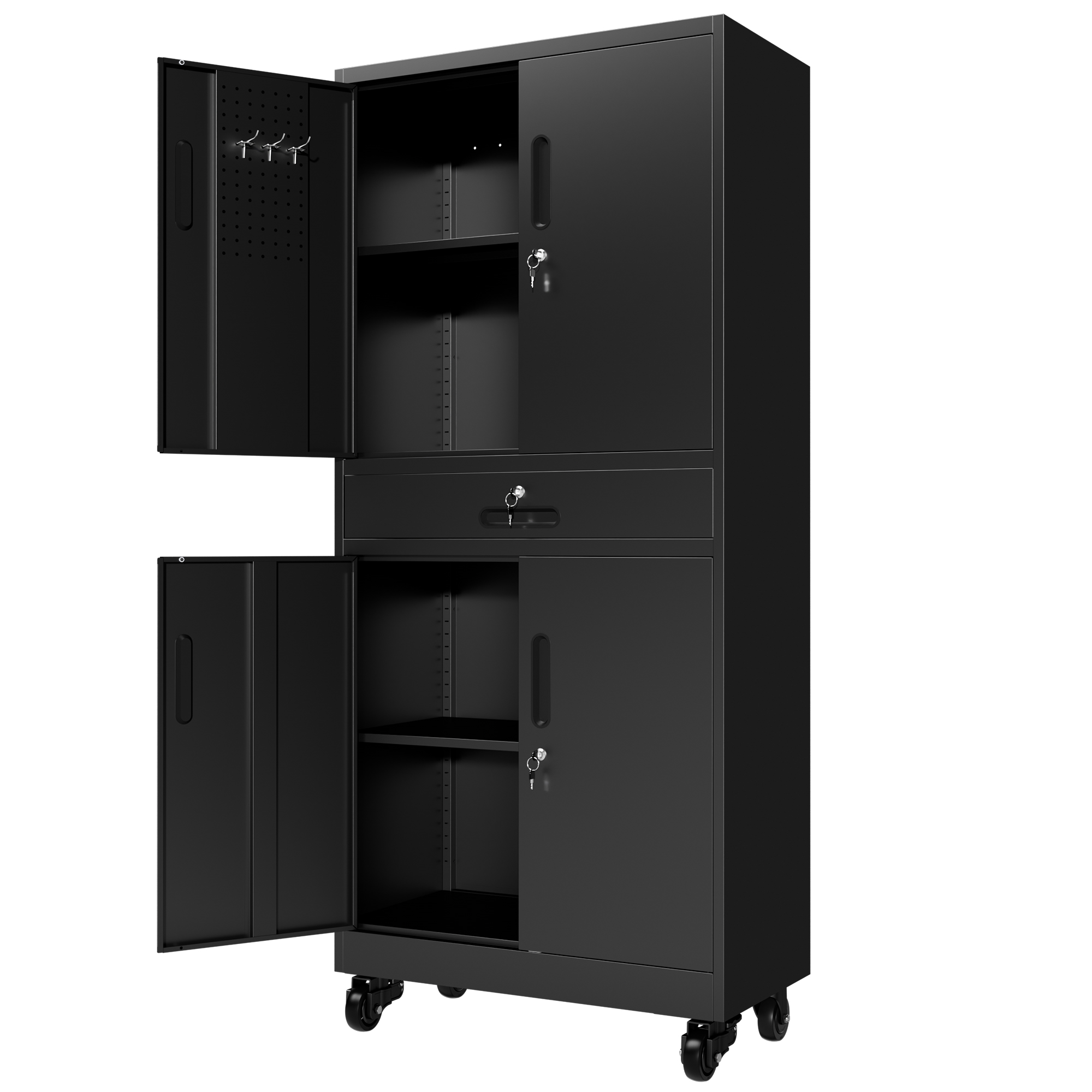 Armoire rangement métal 71", portes verrouillables, roulettes