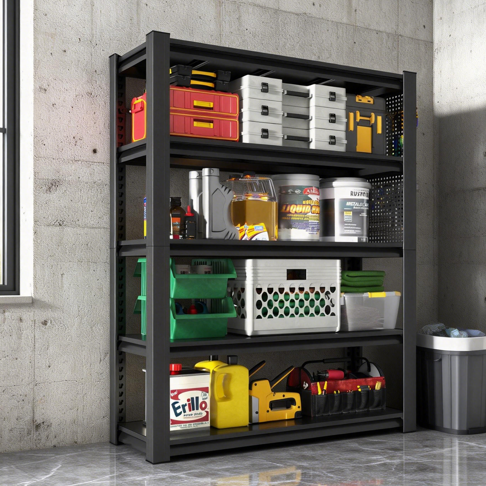 Étagères 5 étages 72 po, acier lourd, range garage/bureau