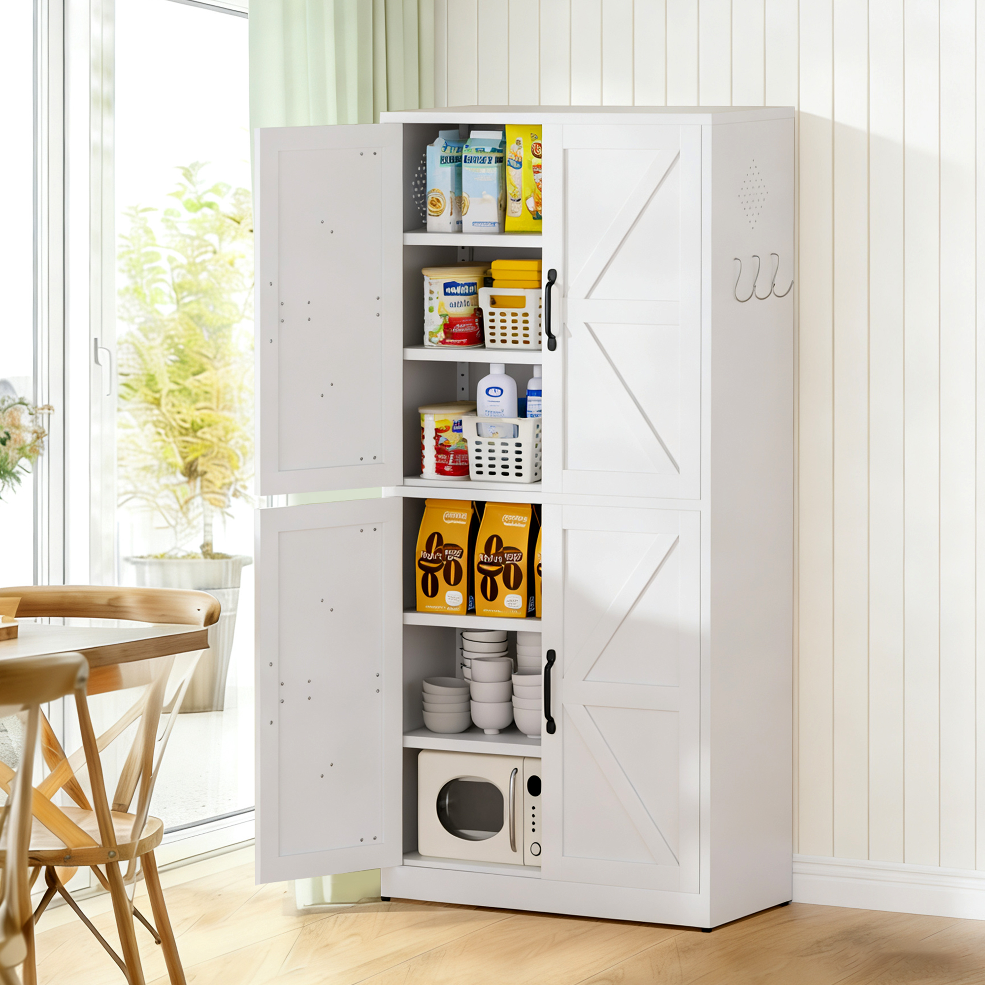 Armoire de cuisine acier blanc, tablettes ajustables
