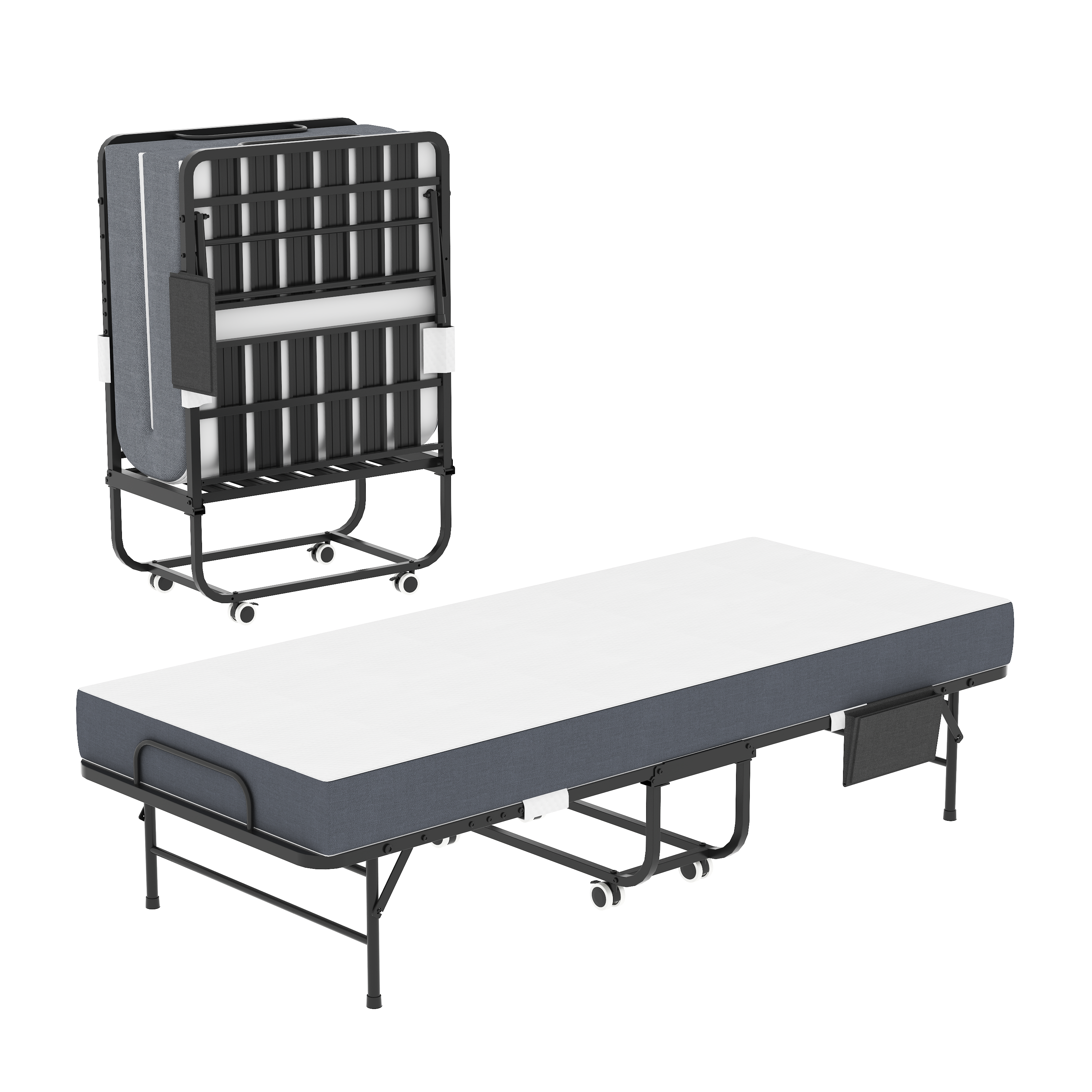 Lit pliant 75 po, mousse mémoire 5 po, roulettes, guest bed