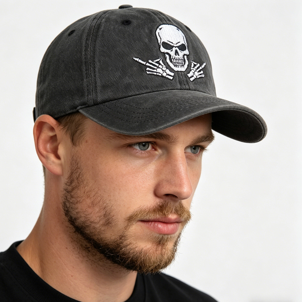 Casquette crâne brodée coton lavé 2 pcs