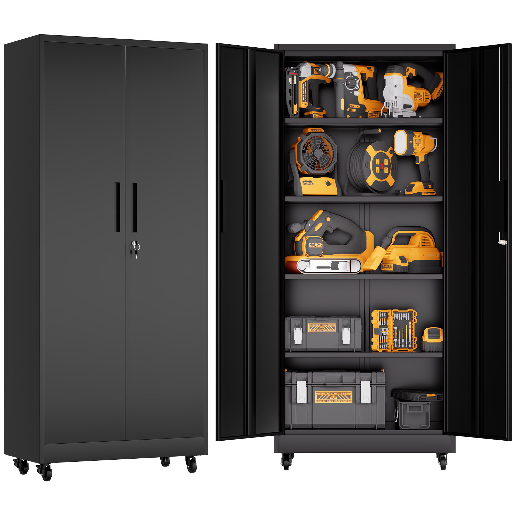 Armoire de rangement garage 71po, 4 tablettes, serrure 3 points, 180lb