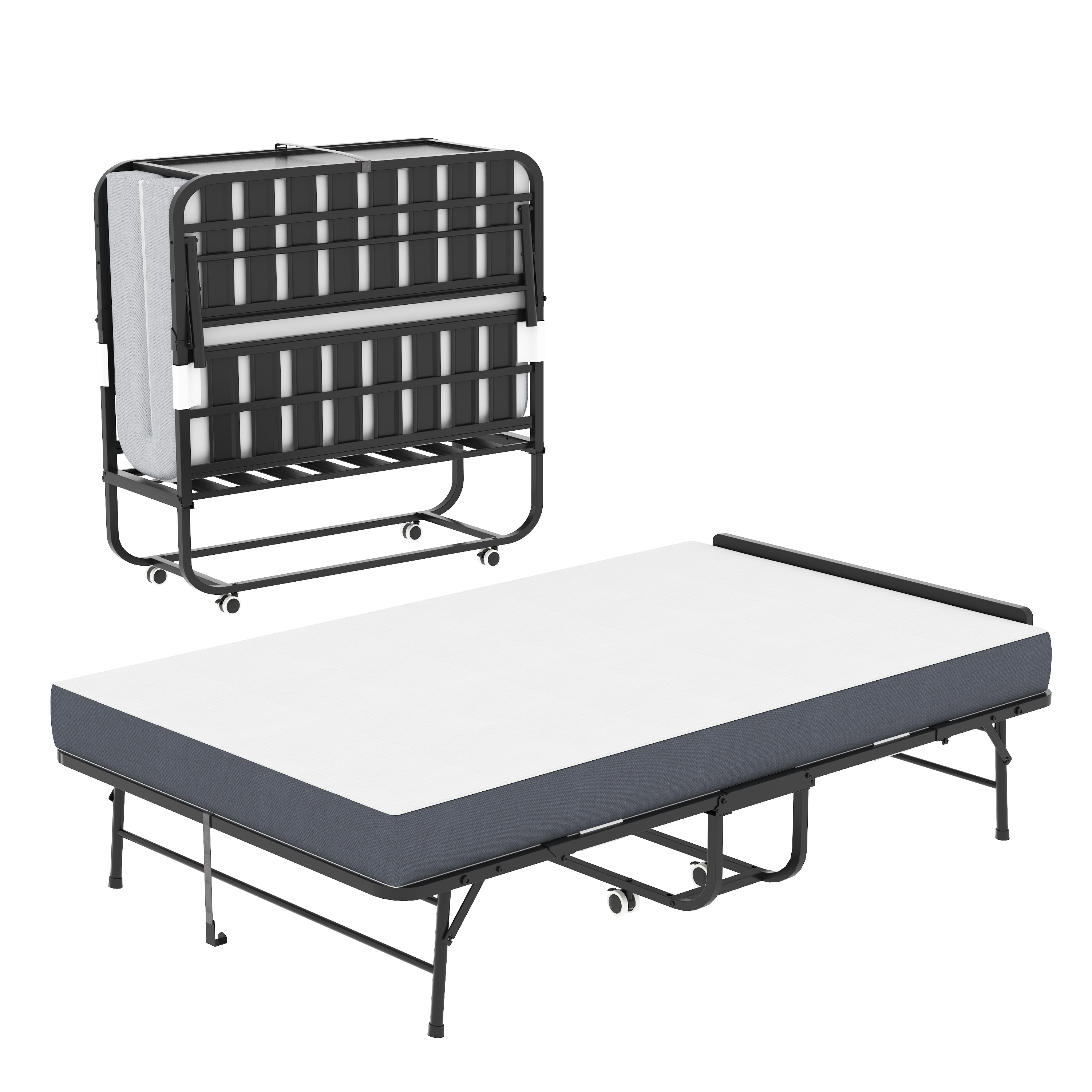 Lit pliant 75x46po dossier réglable 5po mousse mémoire roulettes