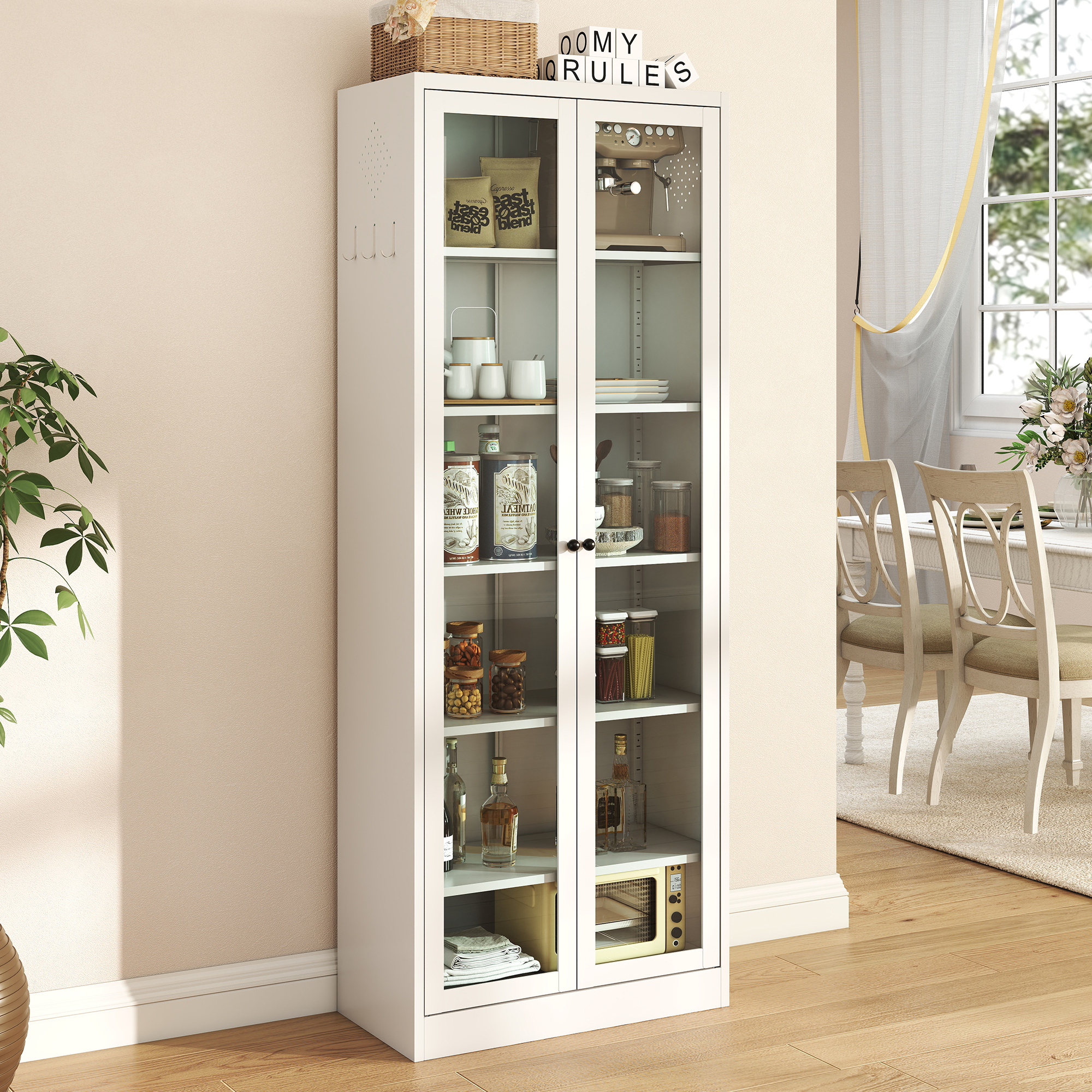 Armoire cuisine pantry métal 72po 5 tablettes blanc