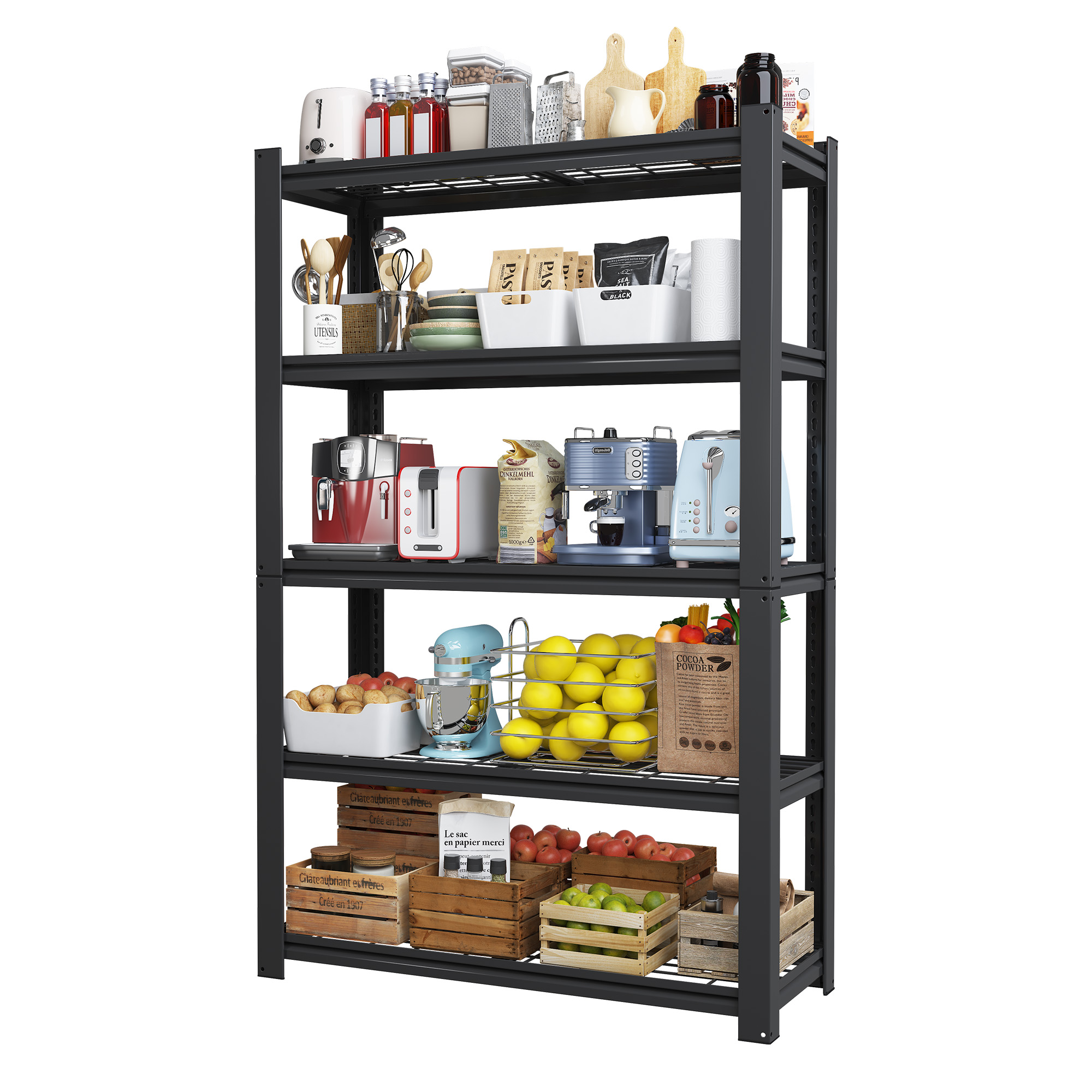 Étagère 5 étages 72"H, capacité 2000 lbs, noir, garage/cuisine
