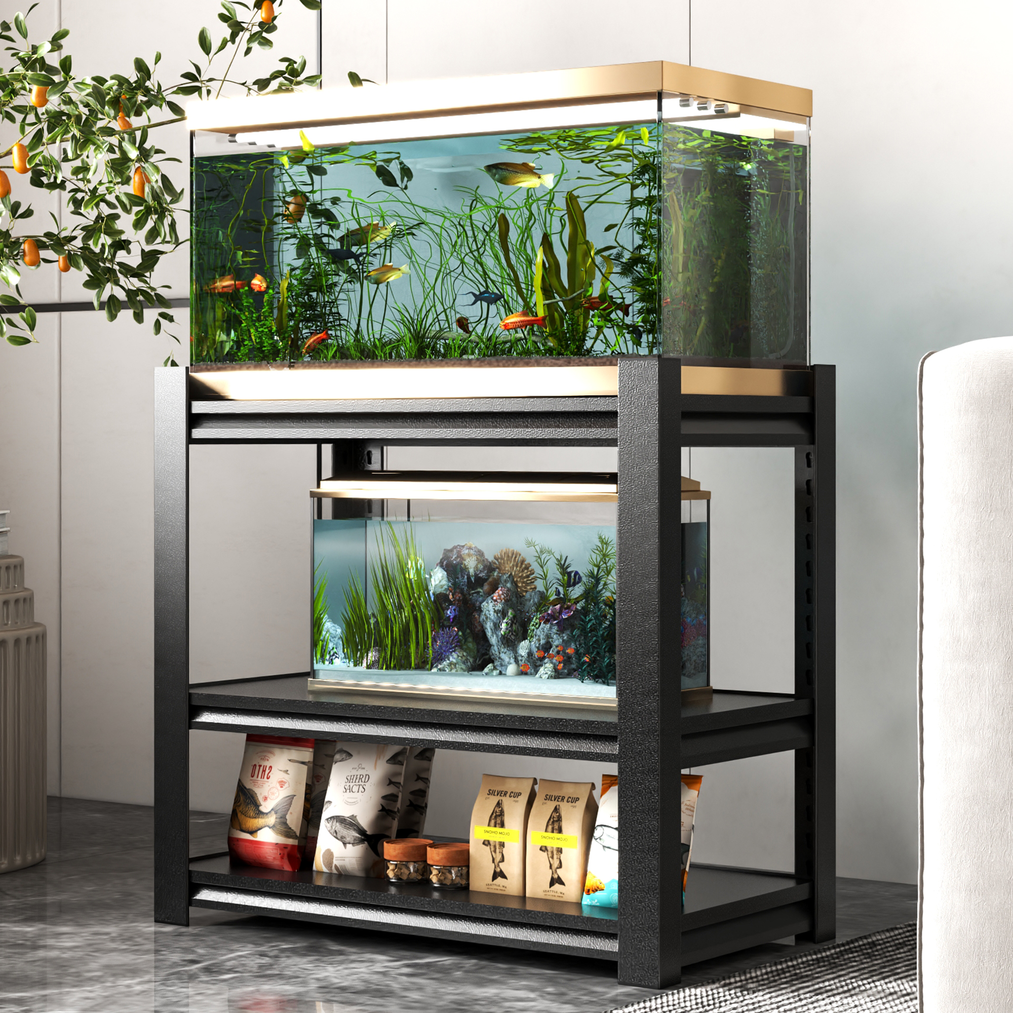 Support aquarium métal 34'' x 18'' ajustable 3 étages