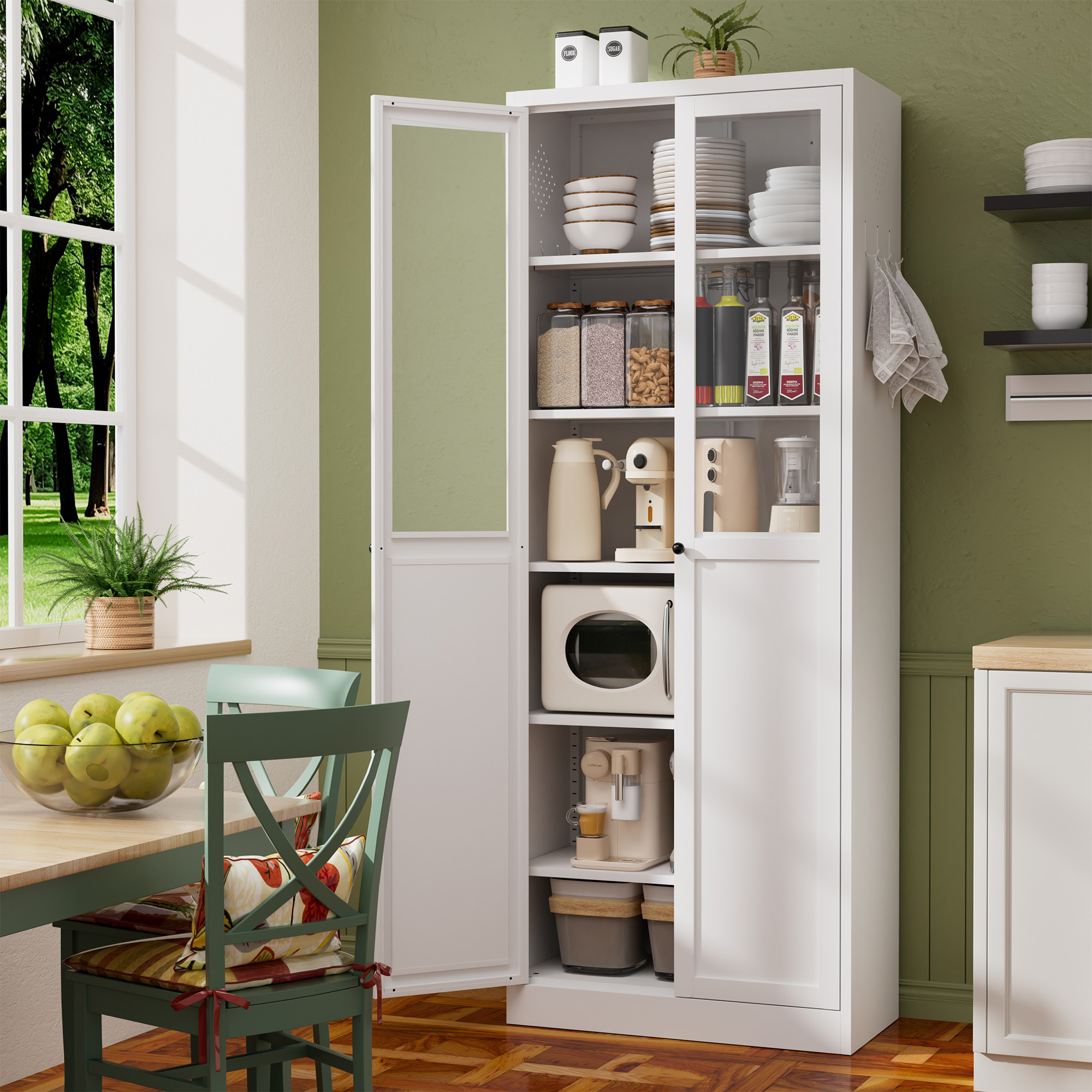 Armoire cuisine 72po métal portes blanc assemblage