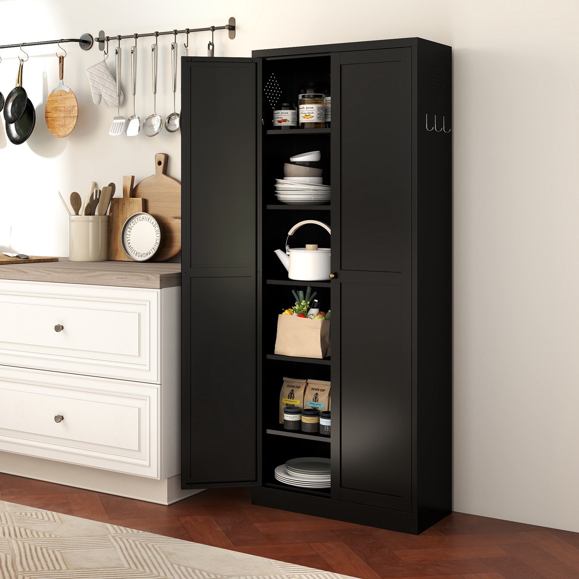 Armoire pantry métal 72", 5 étagères ajustables