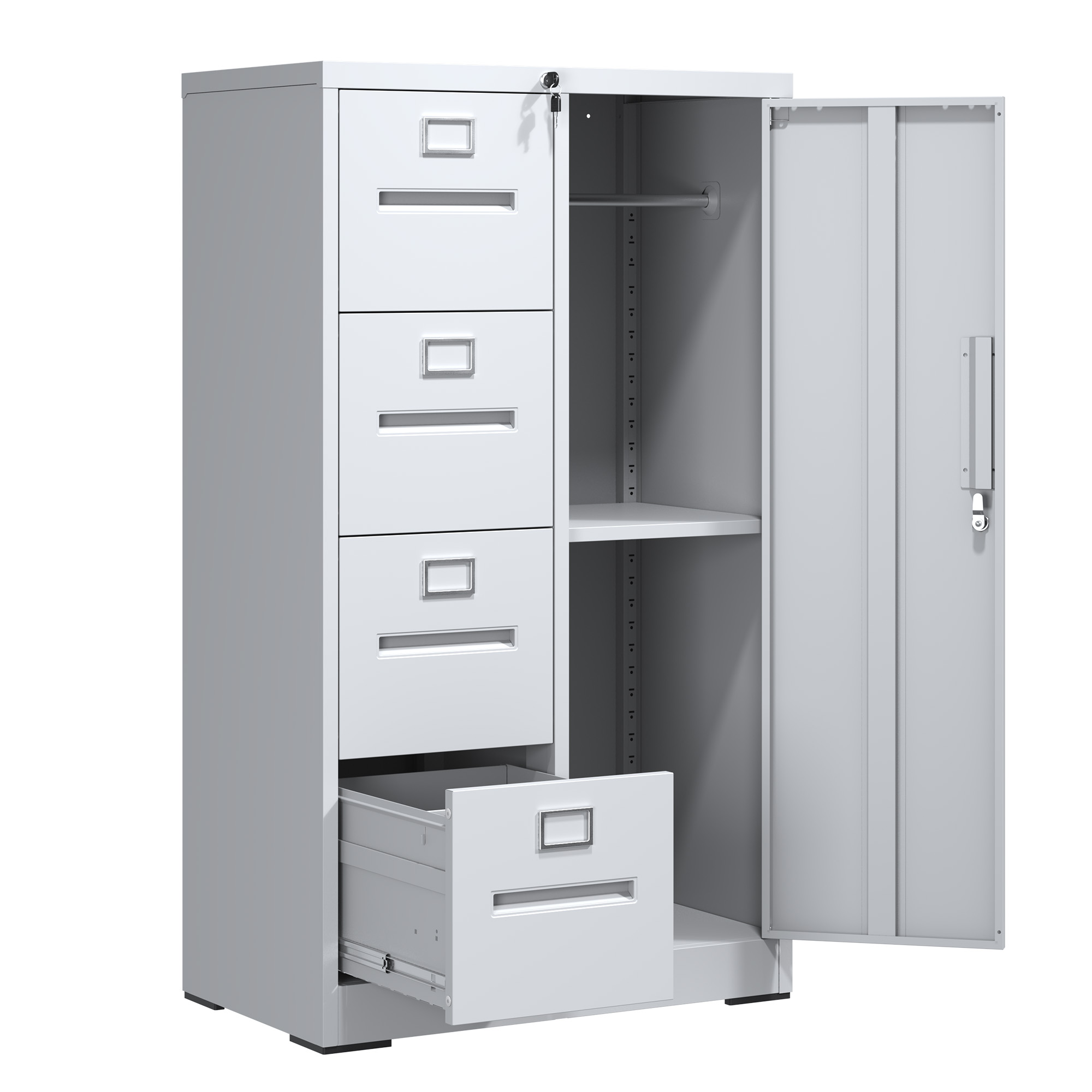 Classeur métal vertical 4 tiroirs porte blanc